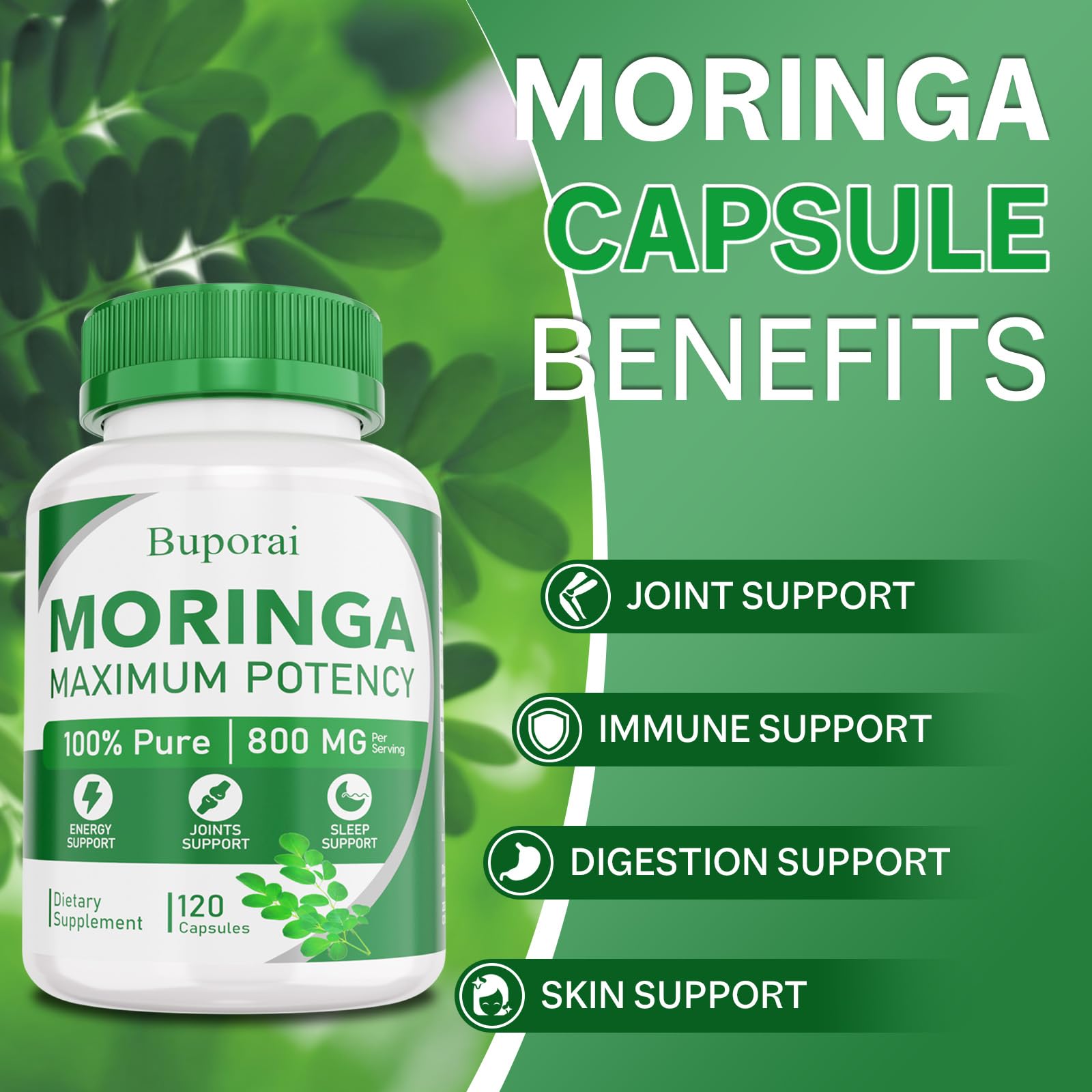 Buporai Moringa Capsules bottle with cap open
