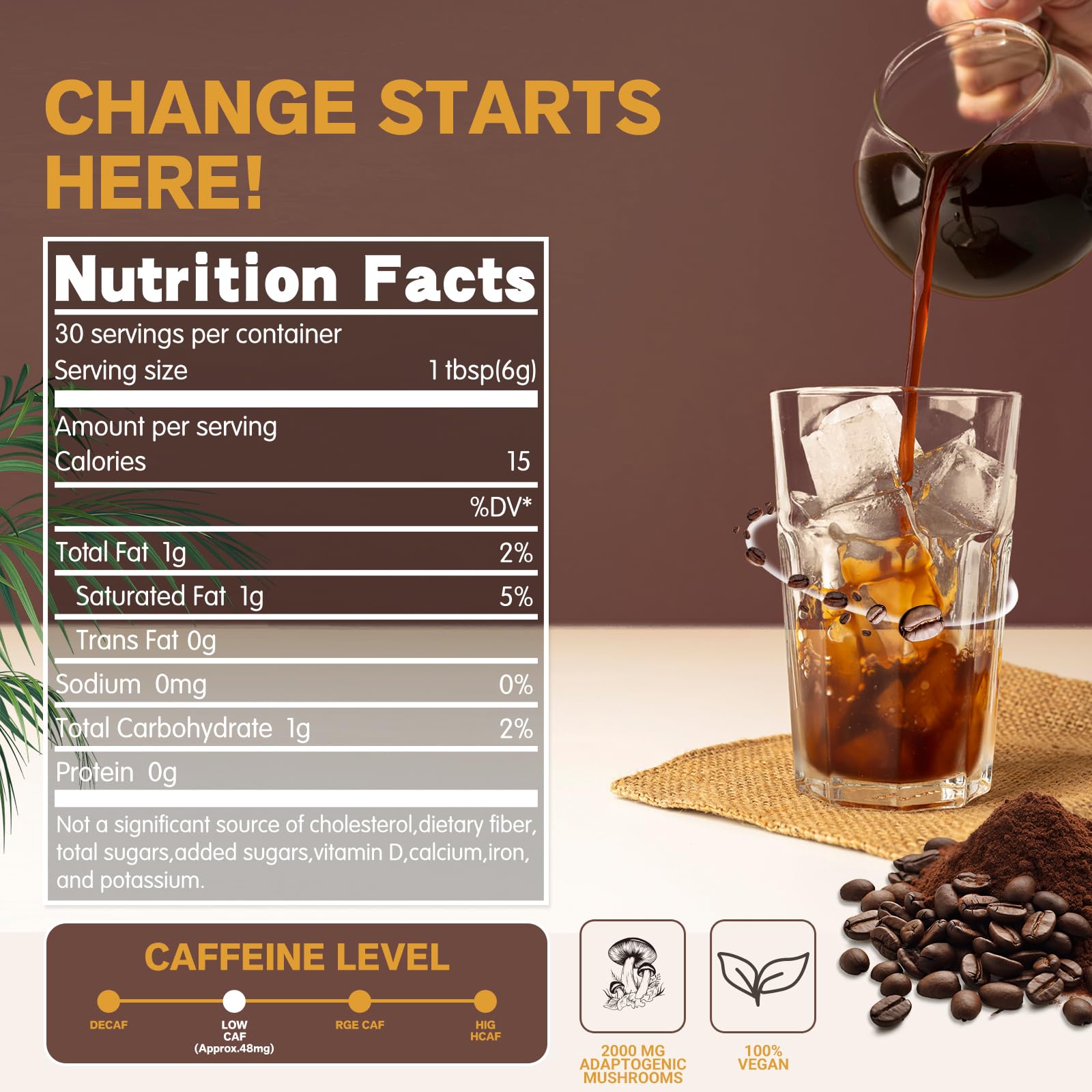 Buporai Mushroom Coffee 210g back view with ingredients
