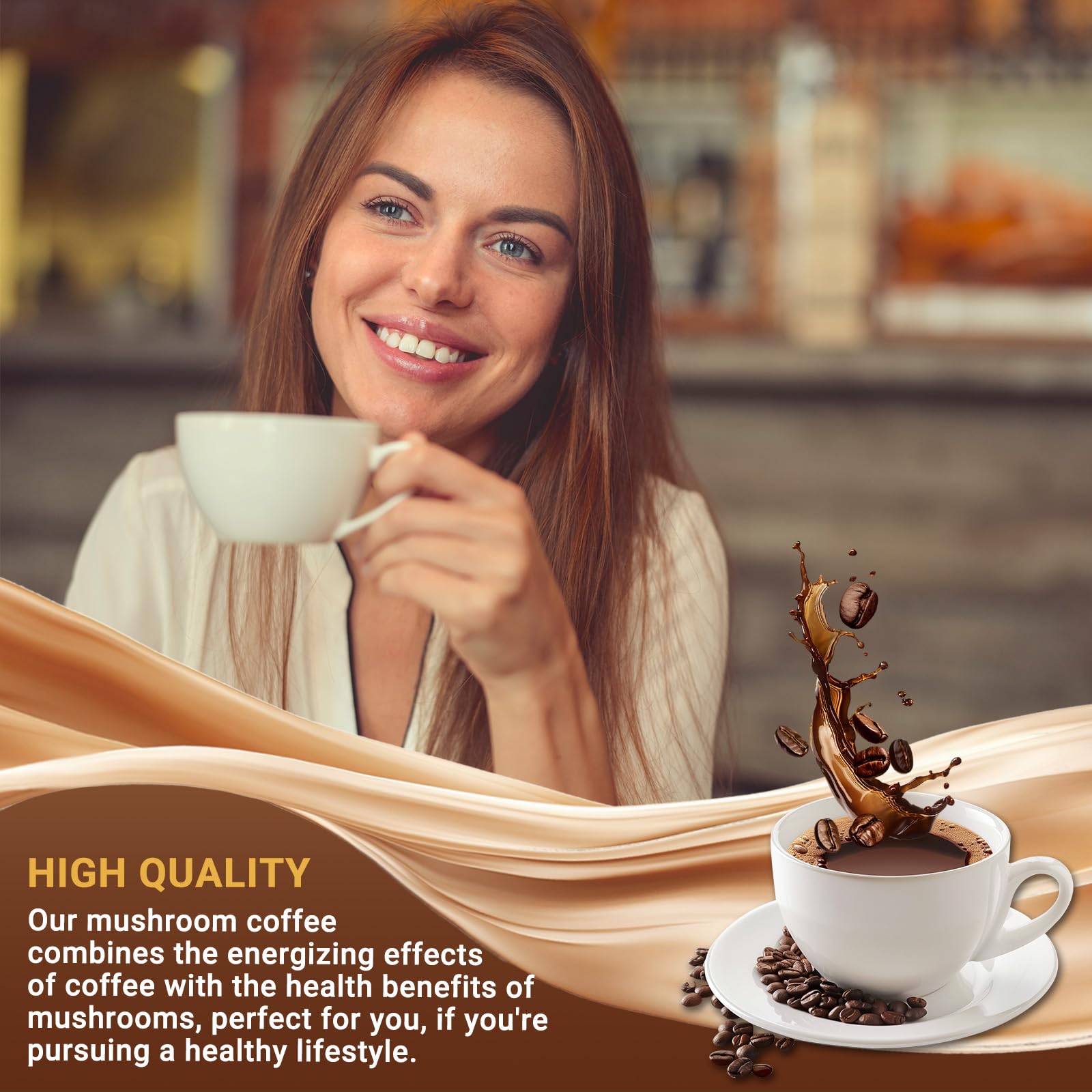 Buporai Mushroom Coffee 210g packaging with a spoon for serving