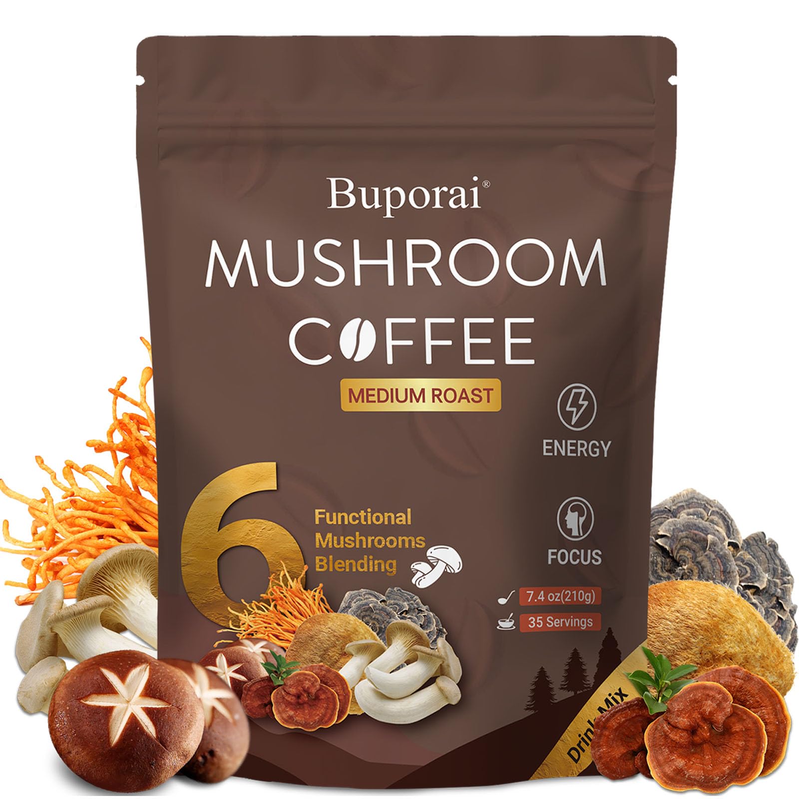Buporai Mushroom Coffee packaging front view