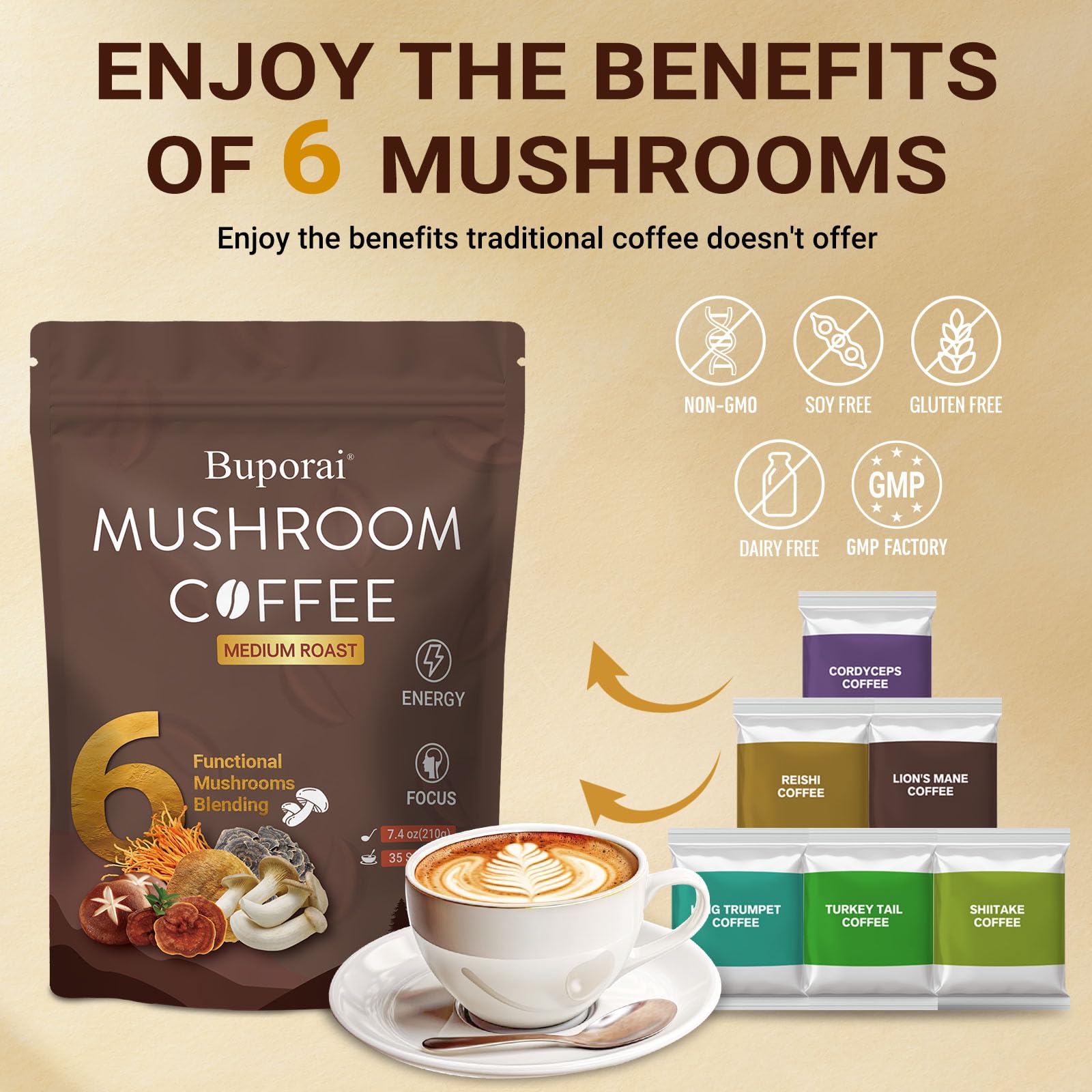 Buporai Mushroom Coffee powder close-up