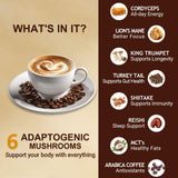 Buporai Mushroom Coffee with milk and coffee beans