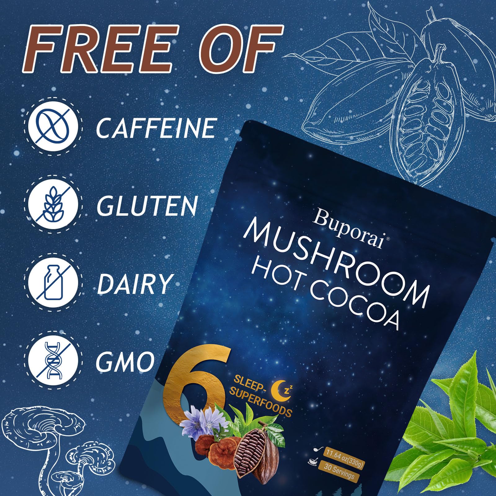 Buporai Mushroom Hot Cocoa Powder in a cup
