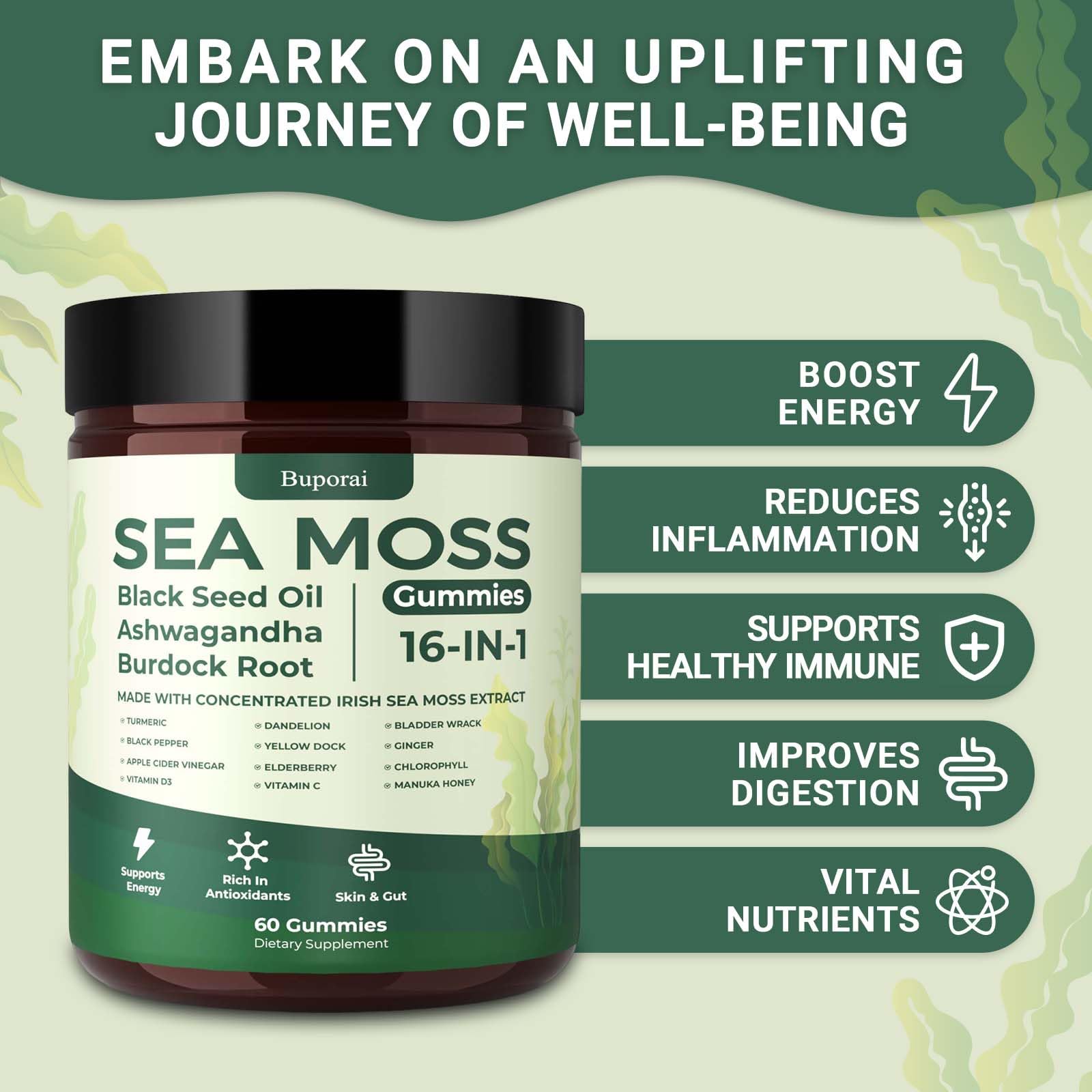 Buporai Sea Moss Gummies close-up of gummy texture