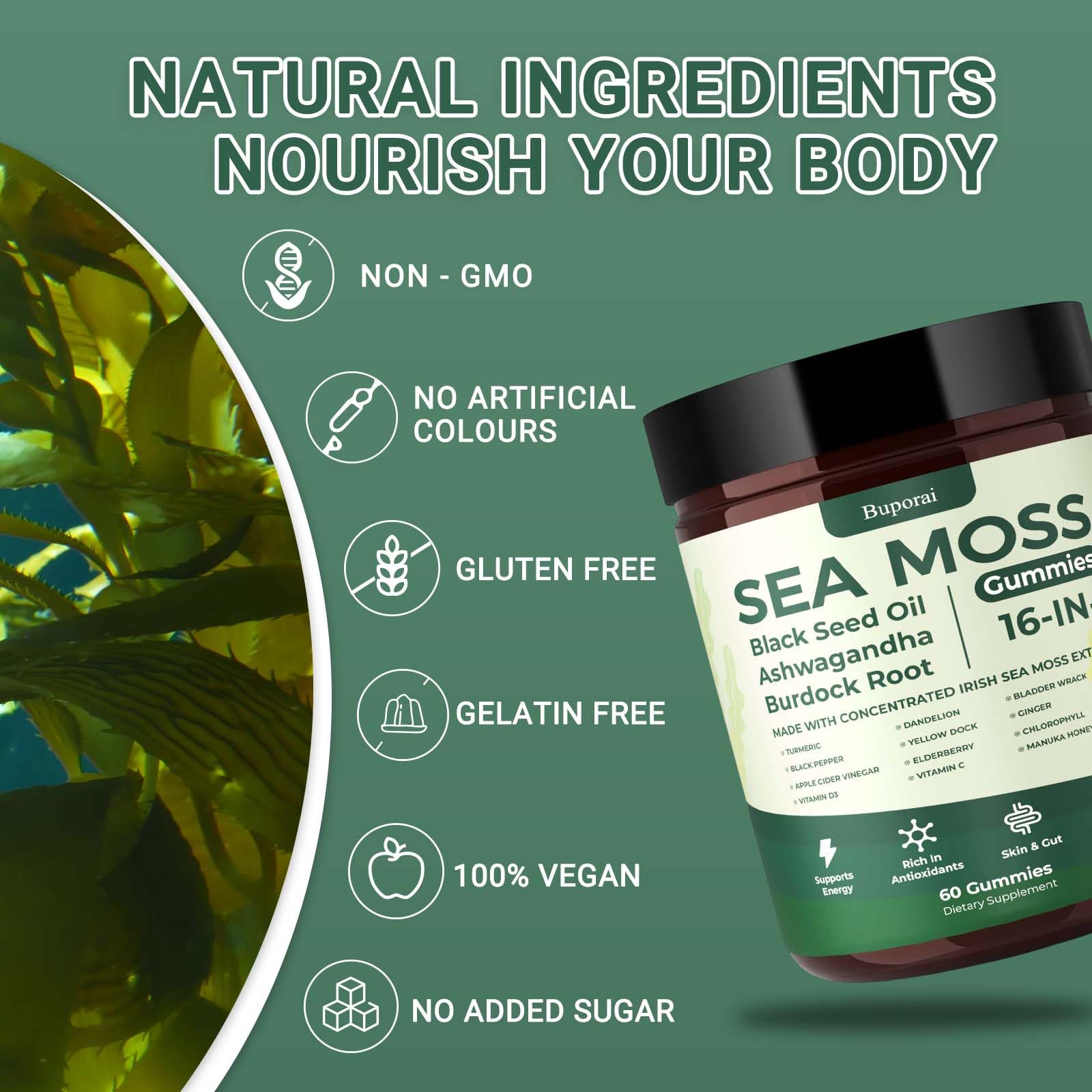 Buporai Sea Moss Gummies lifestyle scene with a person enjoying a gummy