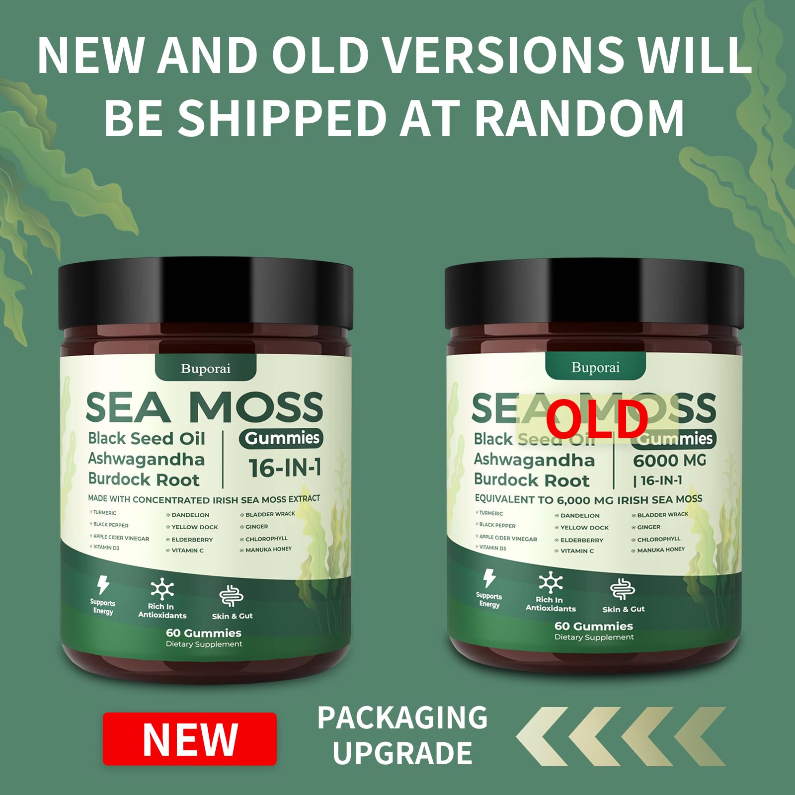 Buporai Sea Moss Gummies packaging with product details