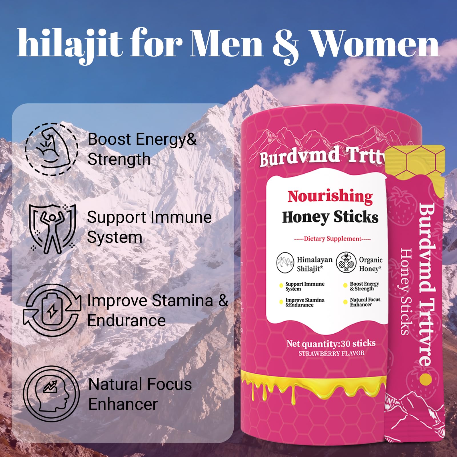 Burdvmd Trttvre Shilajit Honey Sticks displayed on a wooden table