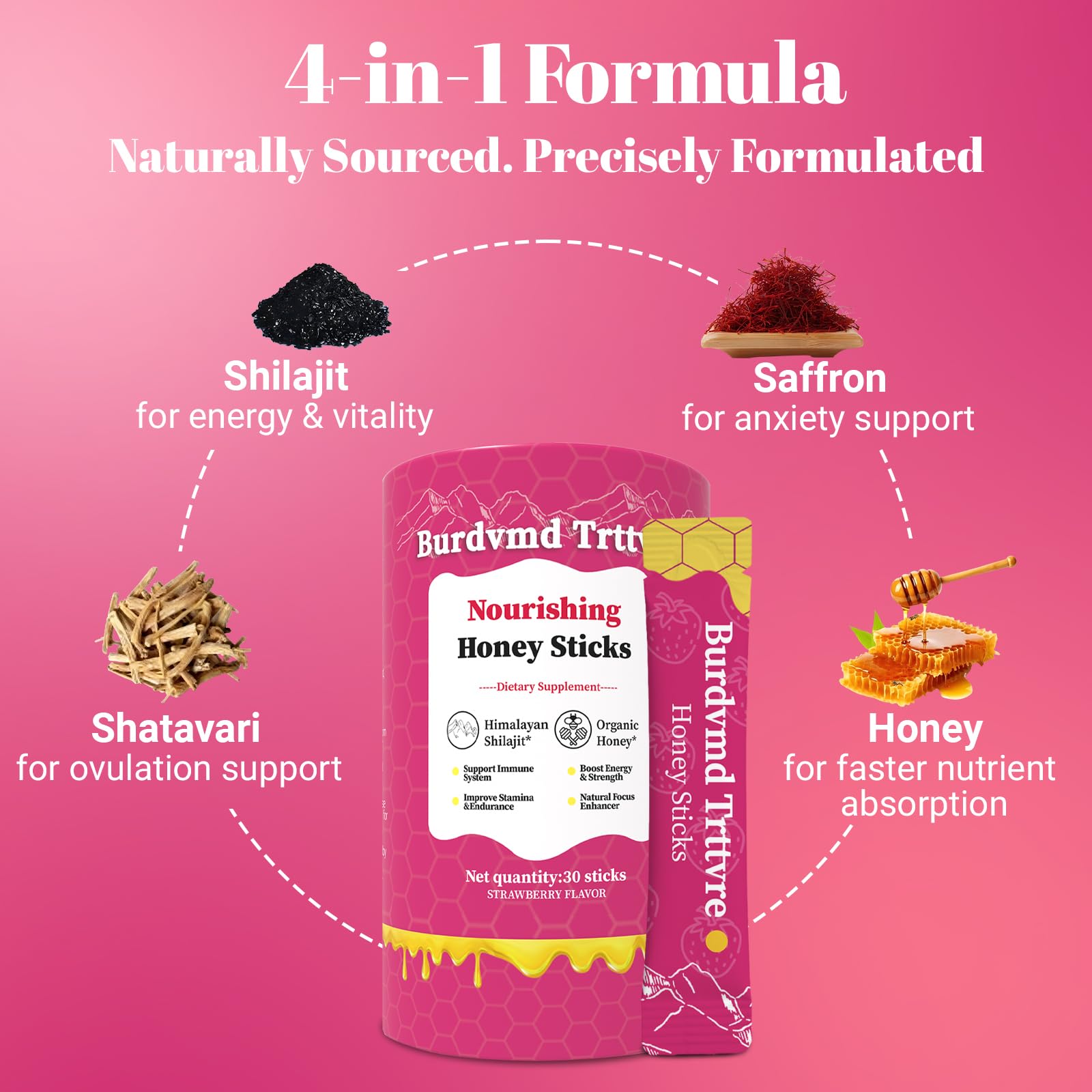 Burdvmd Trttvre Shilajit Honey Sticks with honey and strawberry