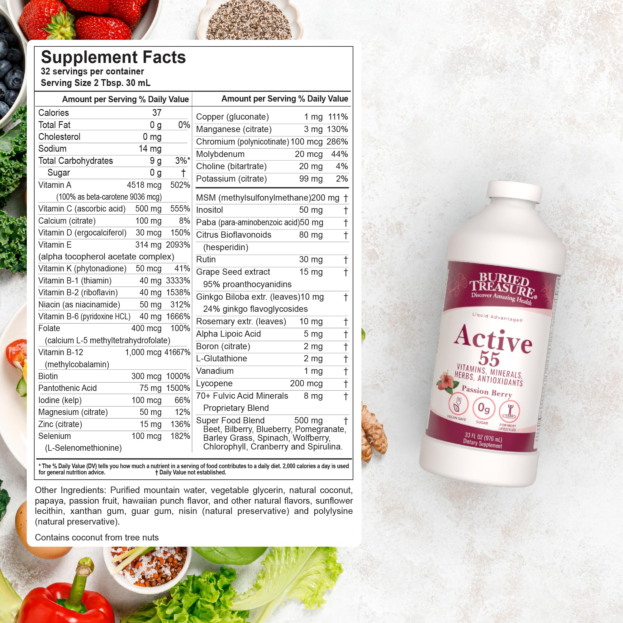 Buried Treasure Active 55 Liquid Multivitamin side view