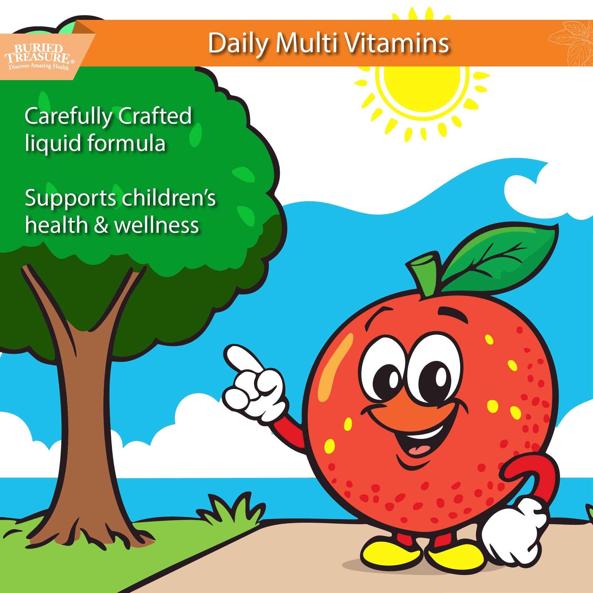 Buried Treasure Children's Daily Liquid Multivitamin bottle side view