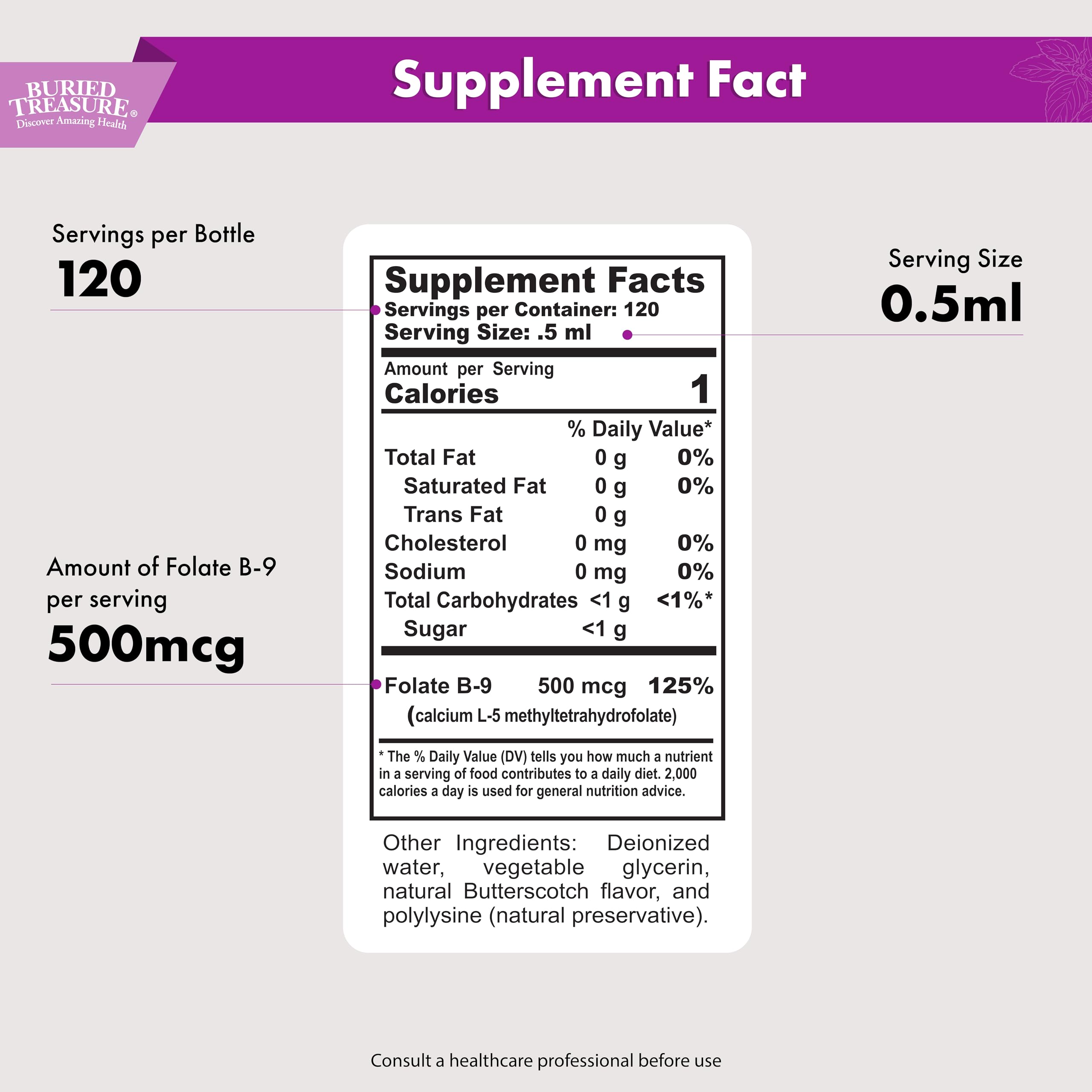 Buried Treasure Folate Drops 500 mcg B9 liquid supplement lifestyle scene