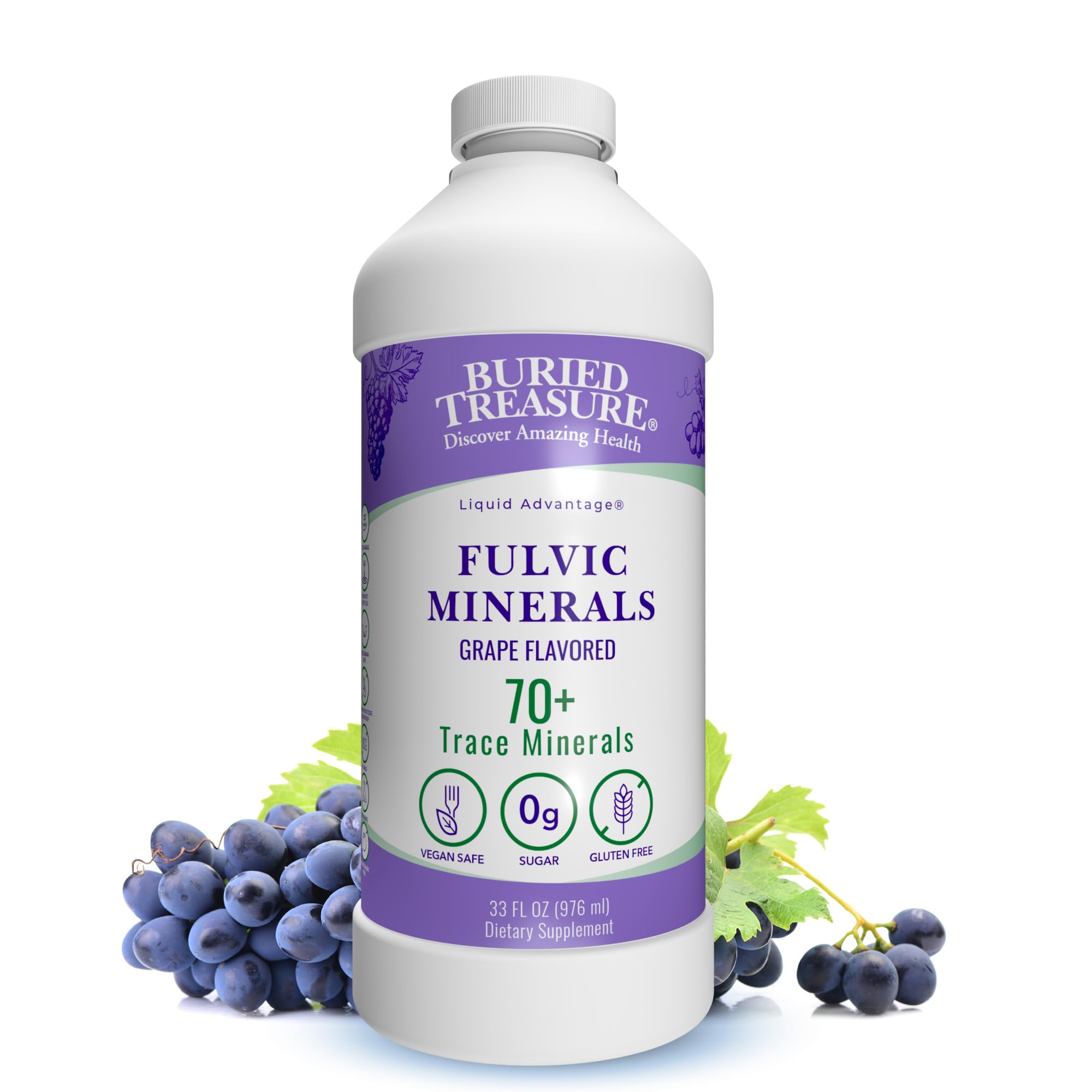 Buried Treasure Fulvic Minerals Grape Flavour bottle front view