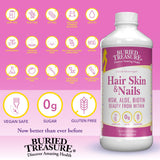 Buried Treasure Hair Skin and Nails liquid supplement side view showing label