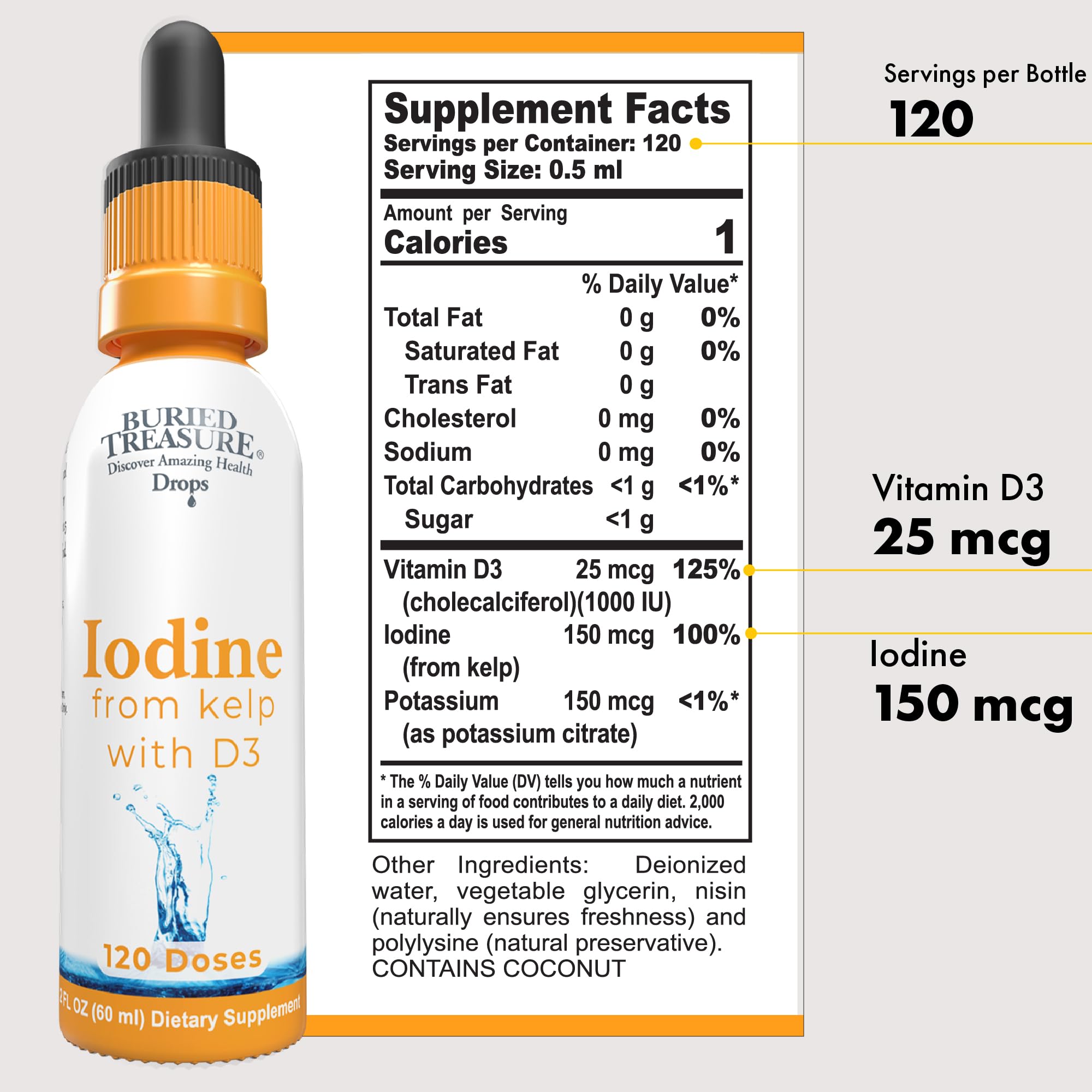 Buried Treasure Iodine Drops bottle side view