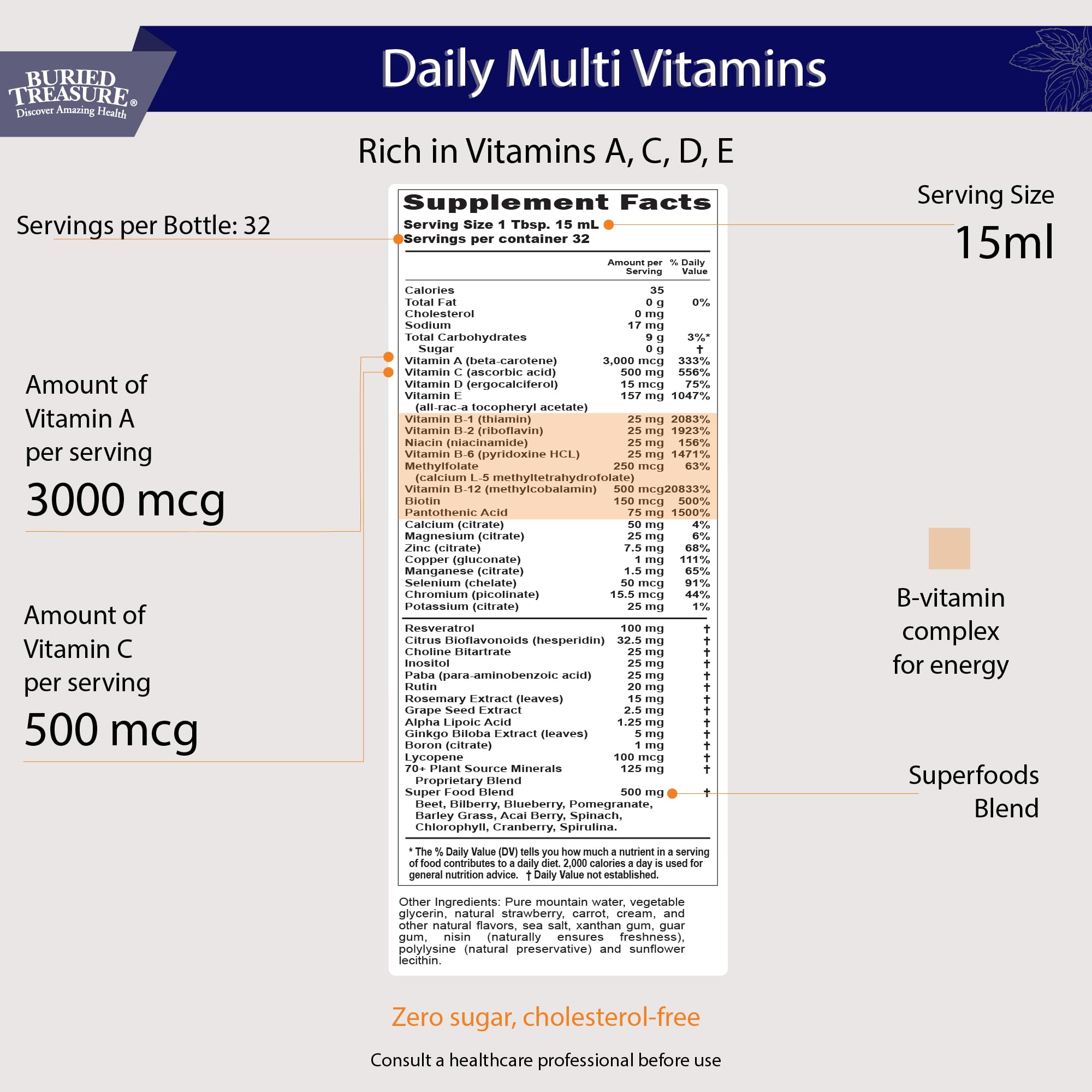 Buried Treasure Liquid Multivitamin 590g side view