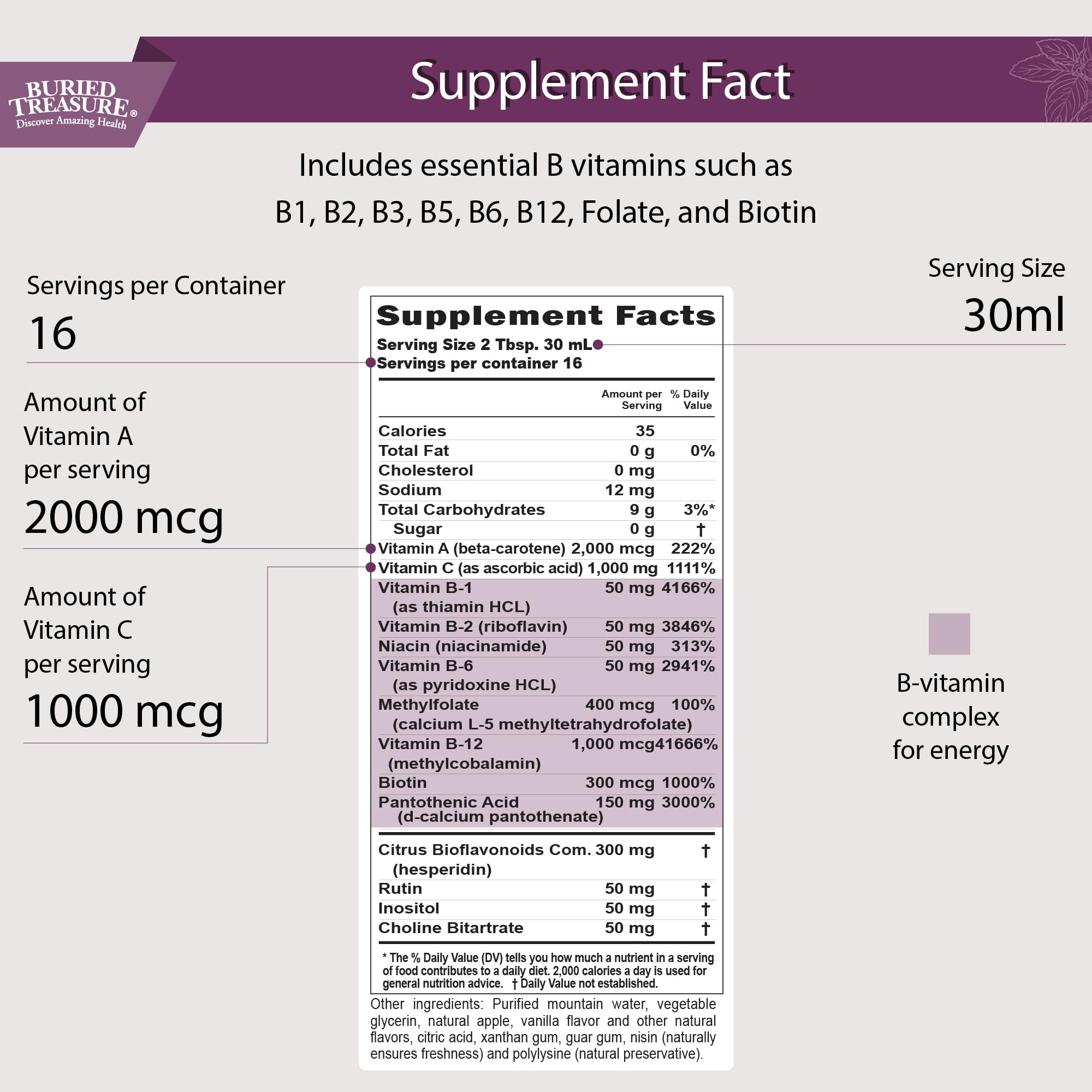 Buried Treasure Liquid Vitamin B Complex 454g side view