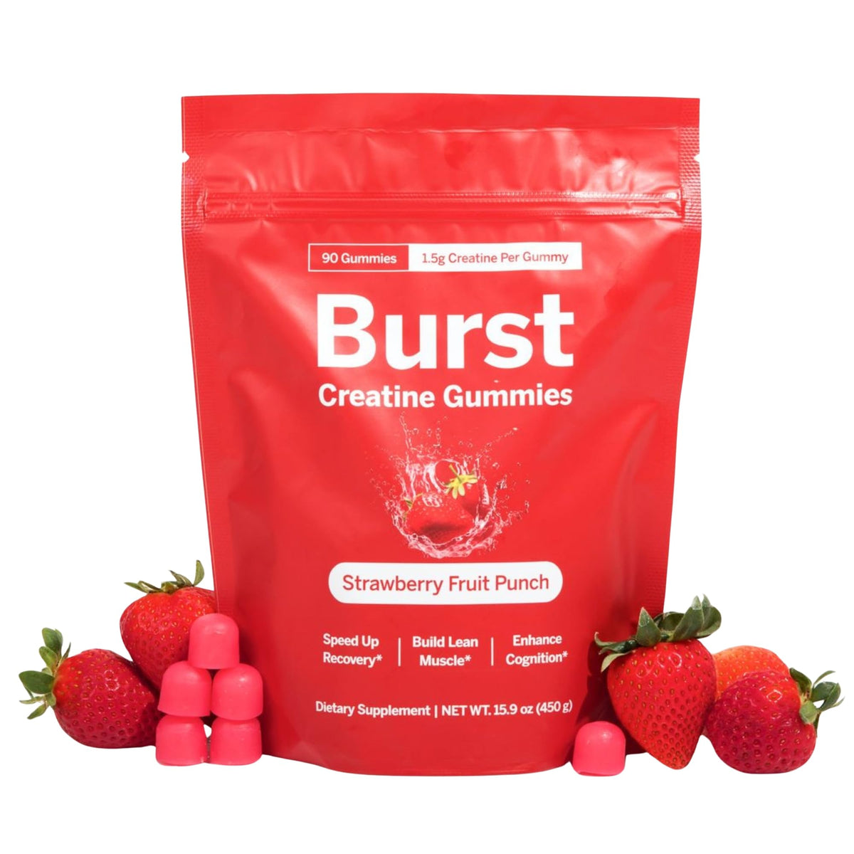Burst Creatine Strawberry Gummies front view packaging