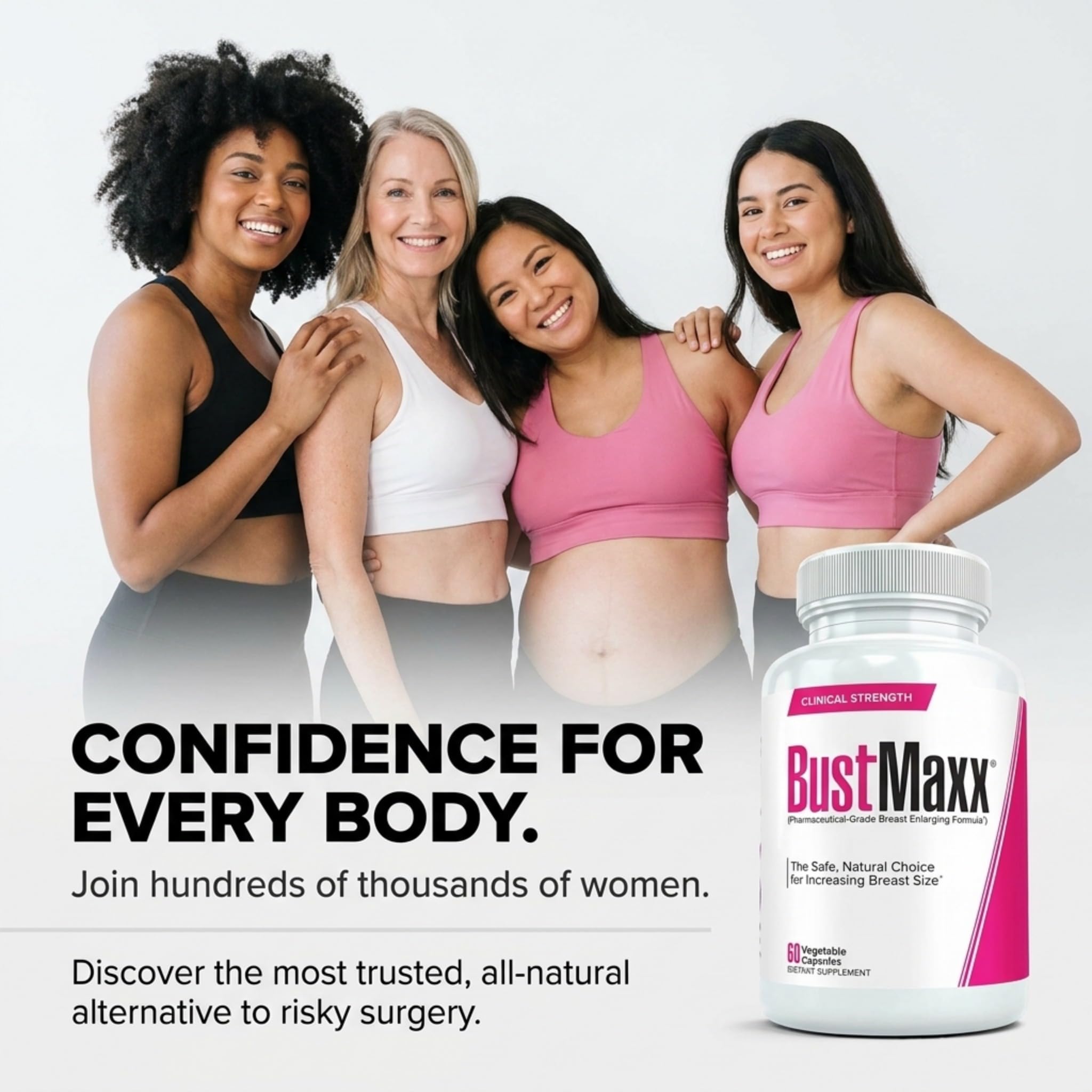 BustMaxx capsules in a clear bottle