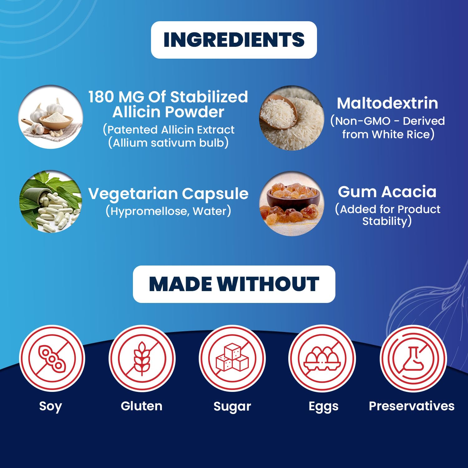 BuyNaturally Mega Allicin Garlic Capsules back view with ingredient list