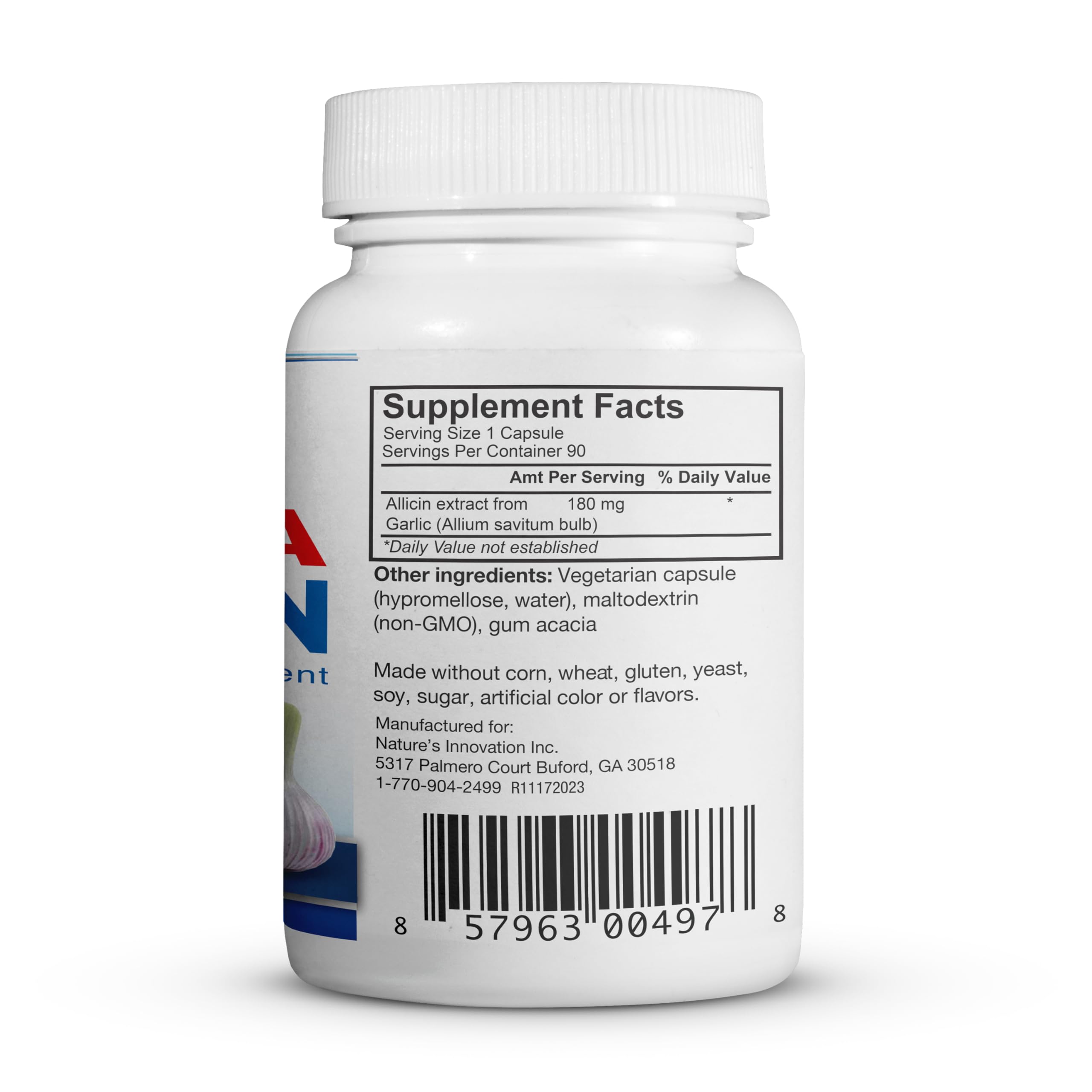 BuyNaturally Mega Allicin Garlic Supplement 180mg capsules in hand