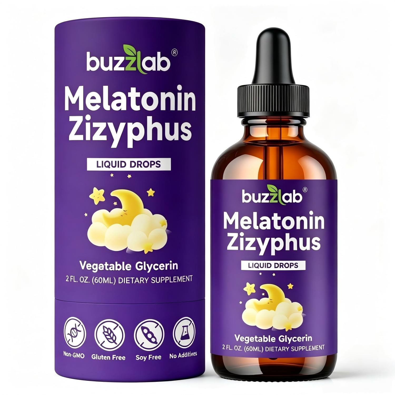 buzzlab Melatonin 5mg Liquid Drops bottle front view