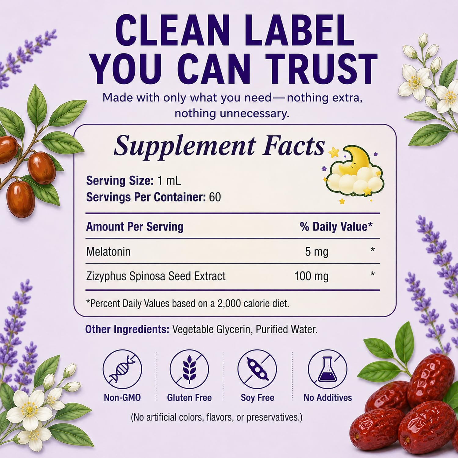 buzzlab Melatonin 5mg Liquid Drops bottle with a measuring dropper