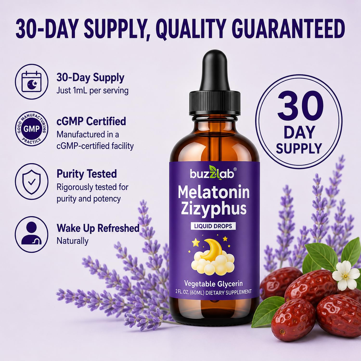buzzlab Melatonin 5mg Liquid Drops packaging details