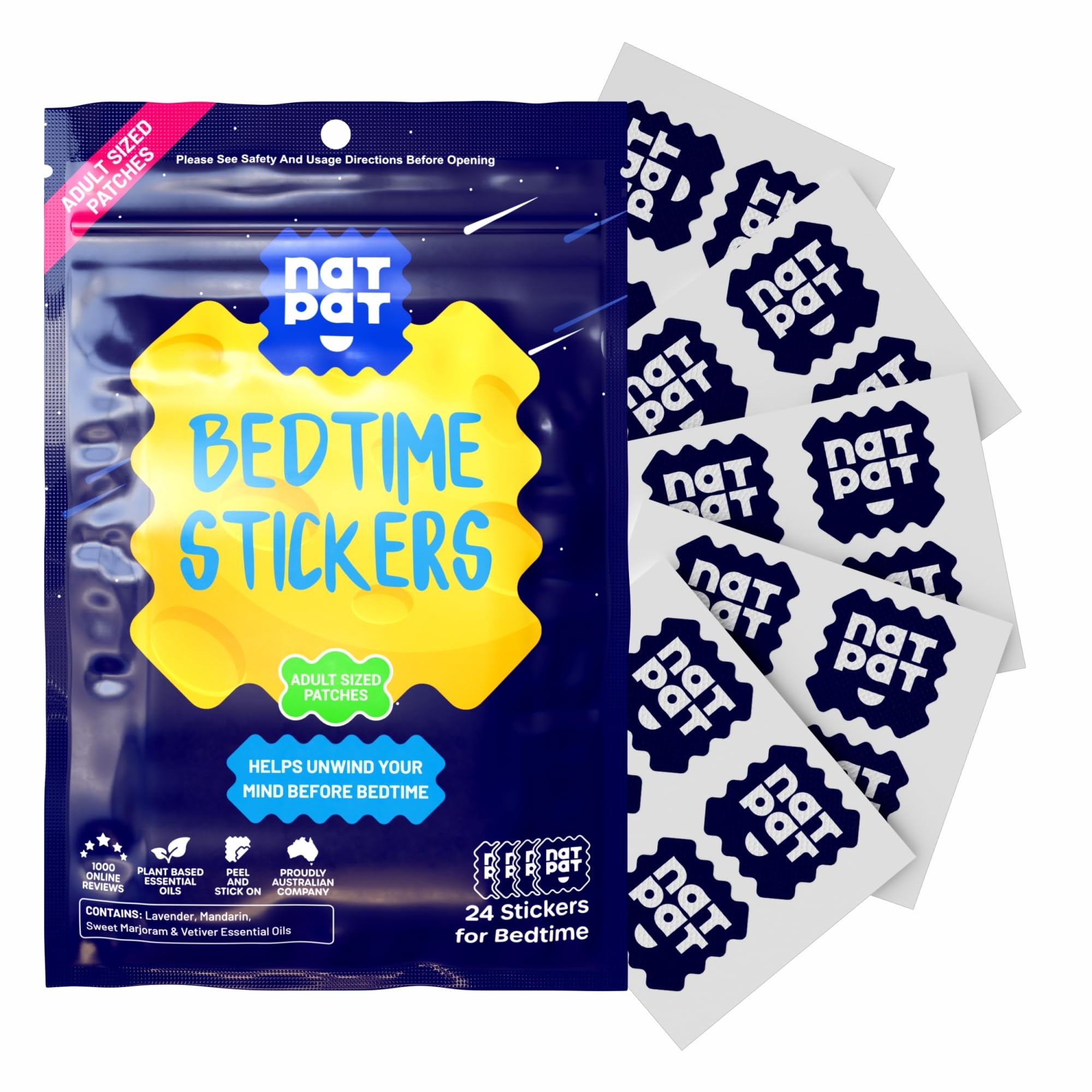 BUZZPATCH Sleepy Patch Sleep Aid Stickers front view, pack of 24