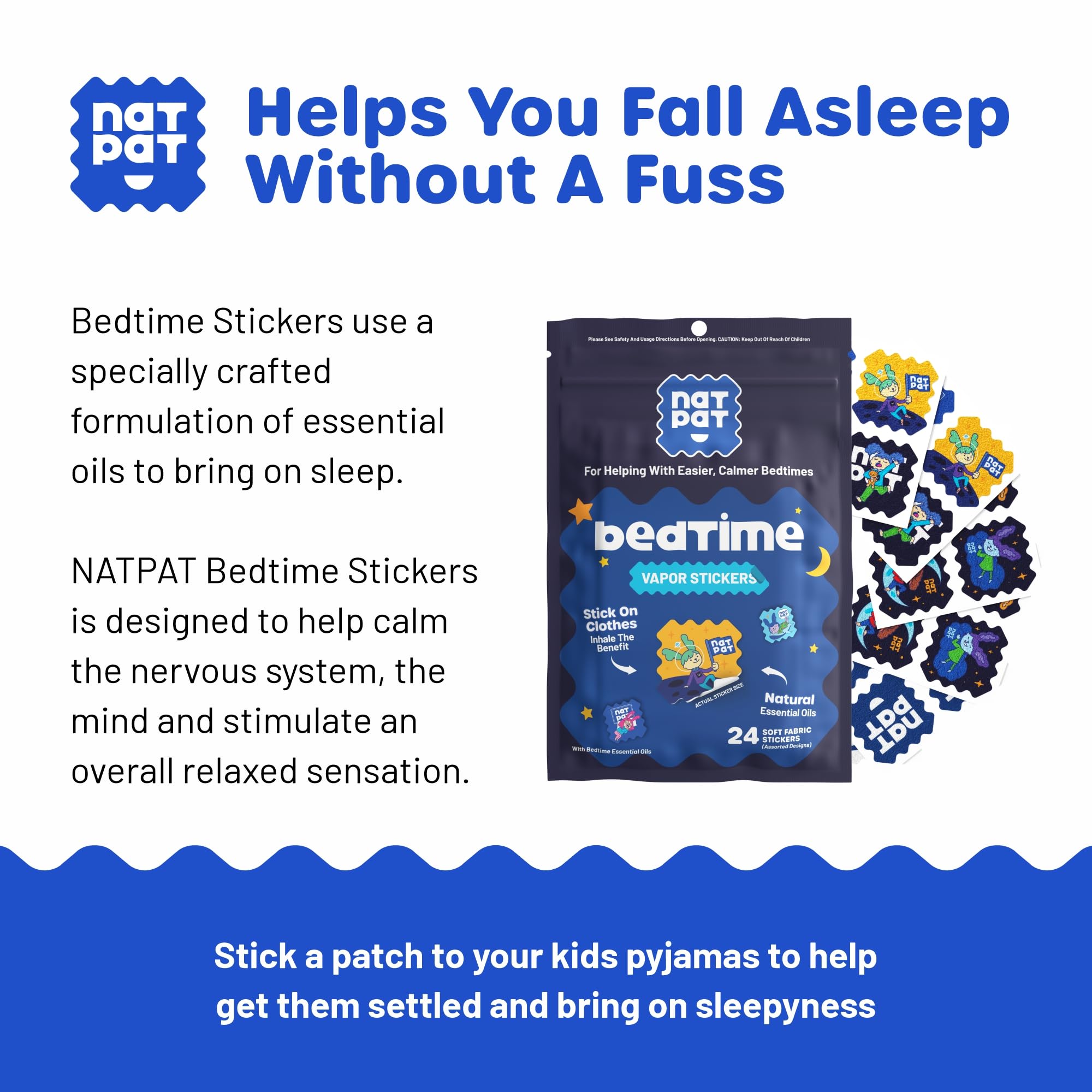 BuzzPatch Sleepy Patch Stickers displayed on a bedside table