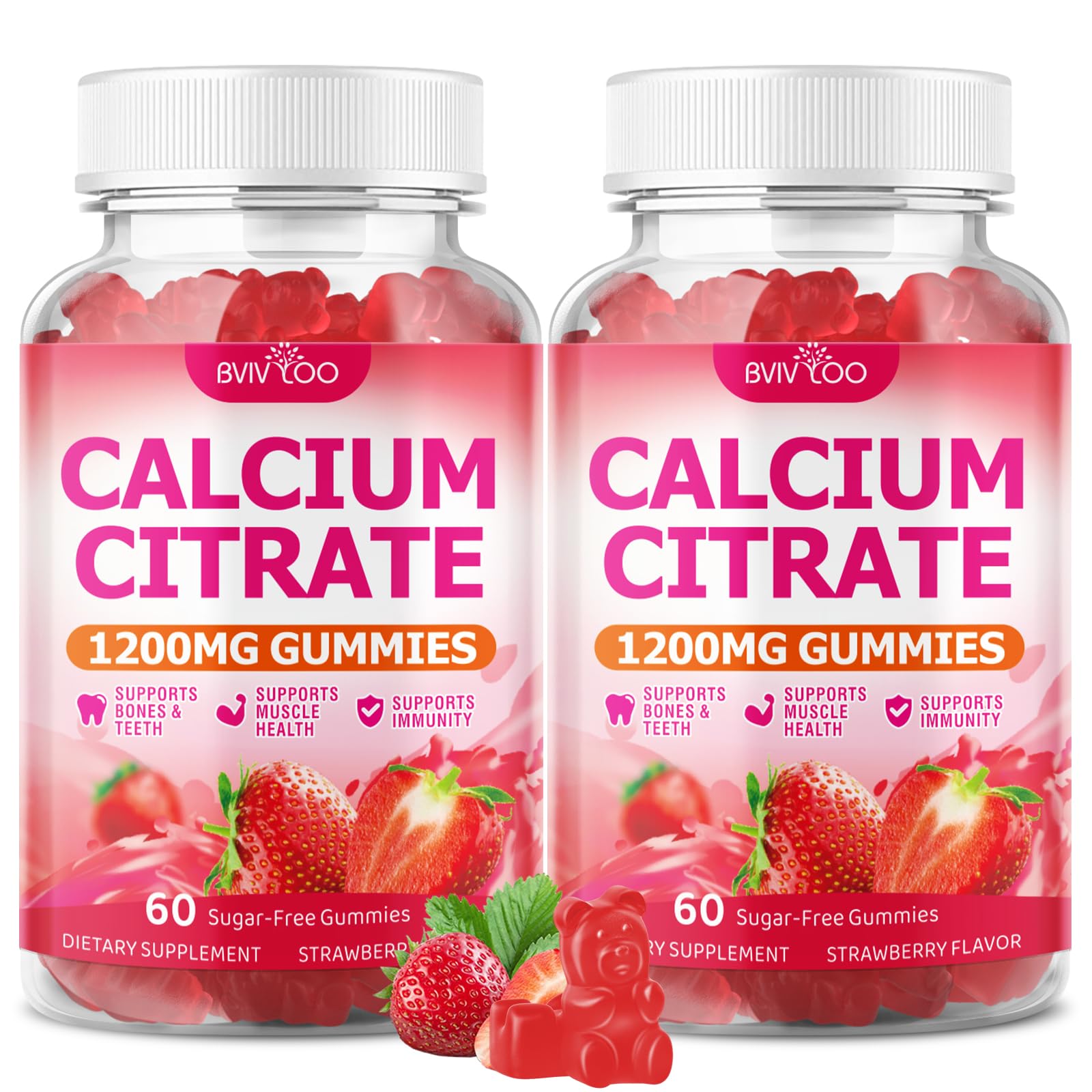 BVIVLOO Calcium Citrate Gummies 1200mg front view with packaging
