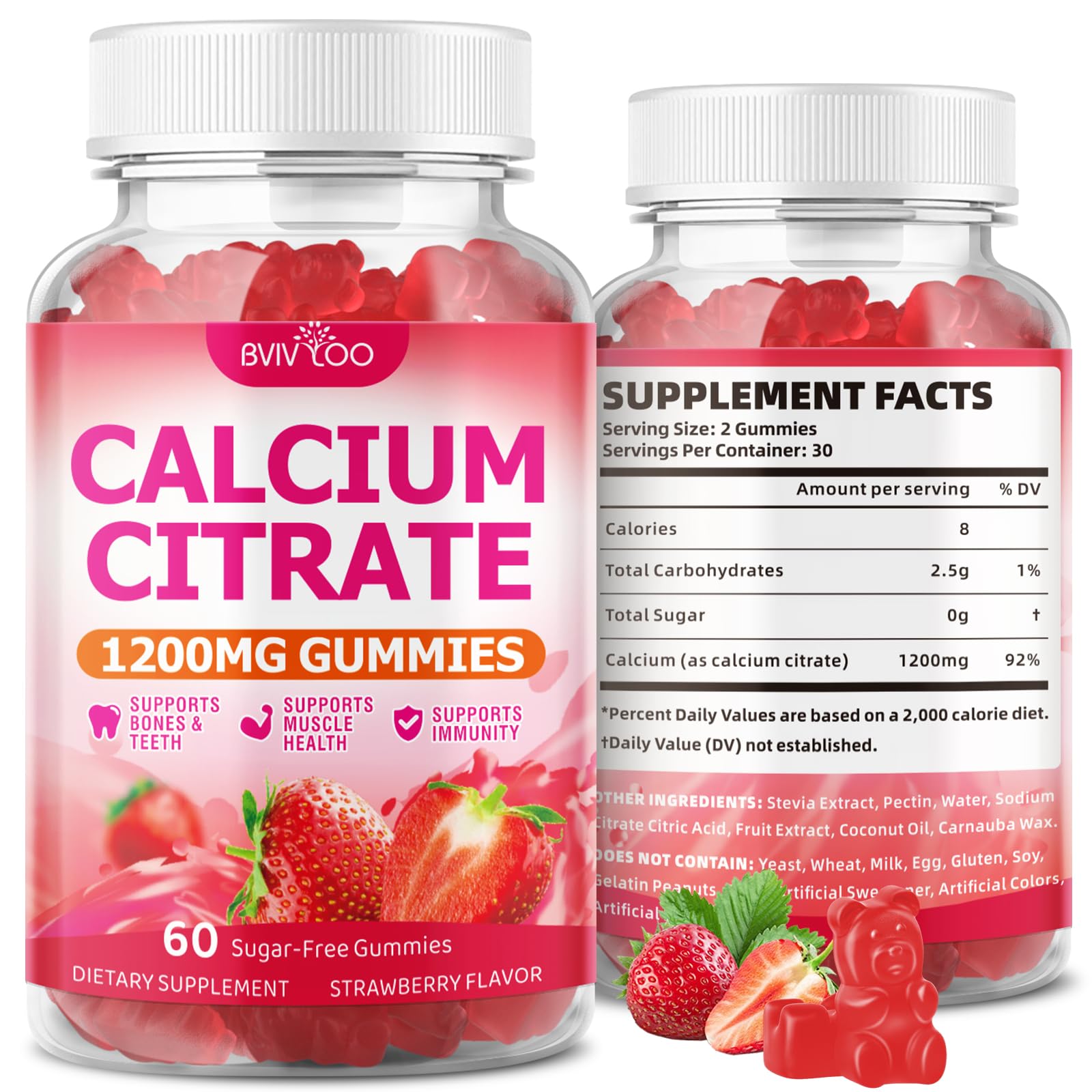 BVIVLOO Calcium Citrate Gummies front view with packaging