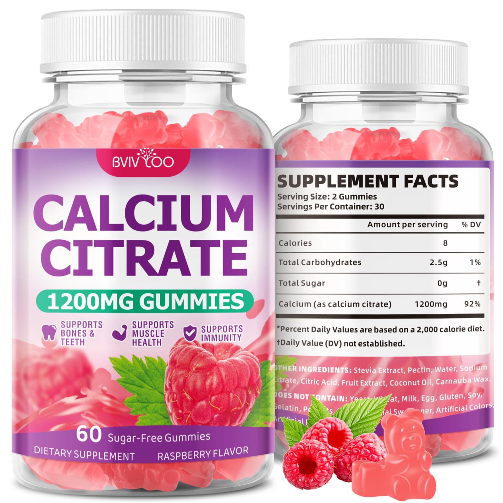 BVIVLOO Calcium Citrate Gummies front view with packaging