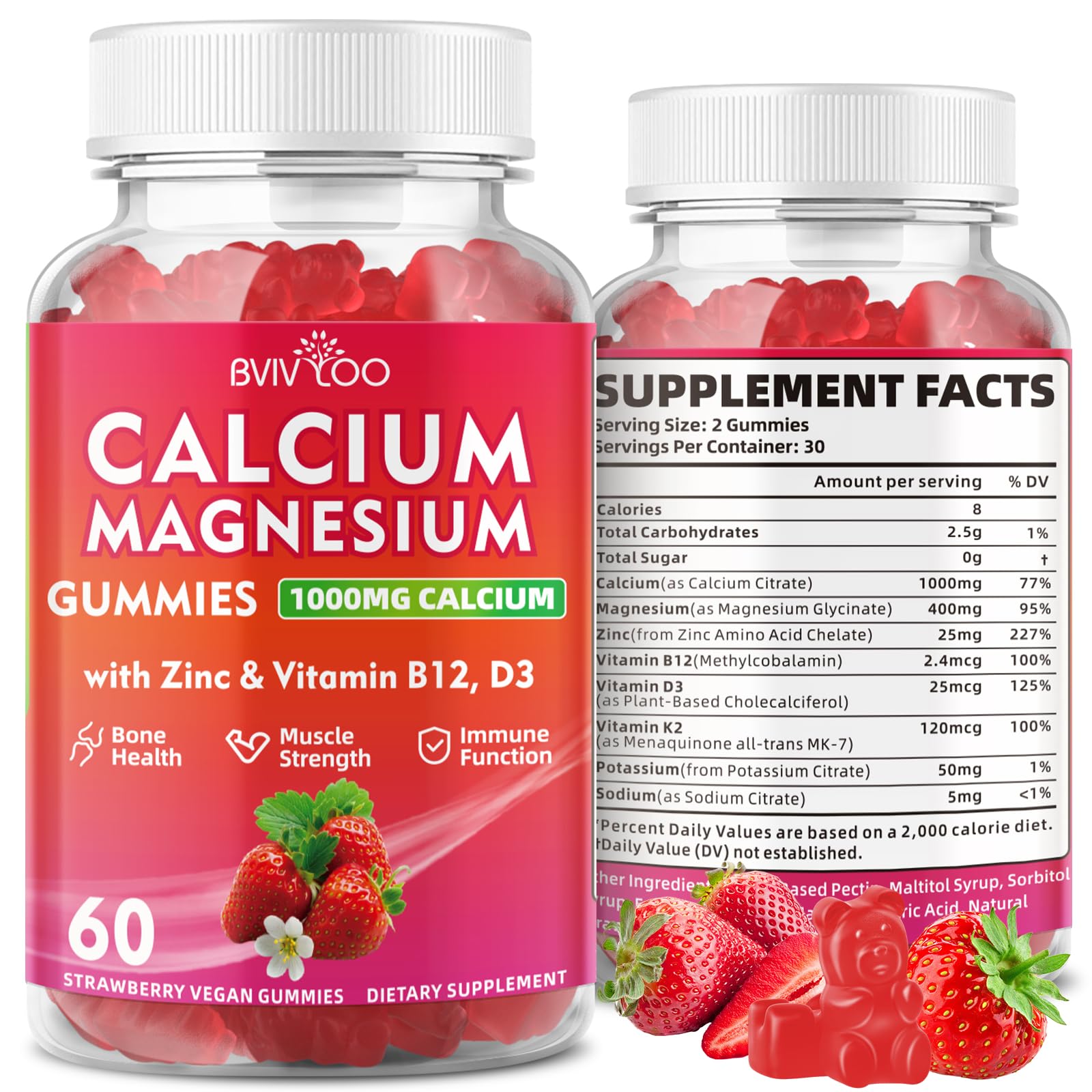 BVIVLOO Calcium Gummies 1000mg front view