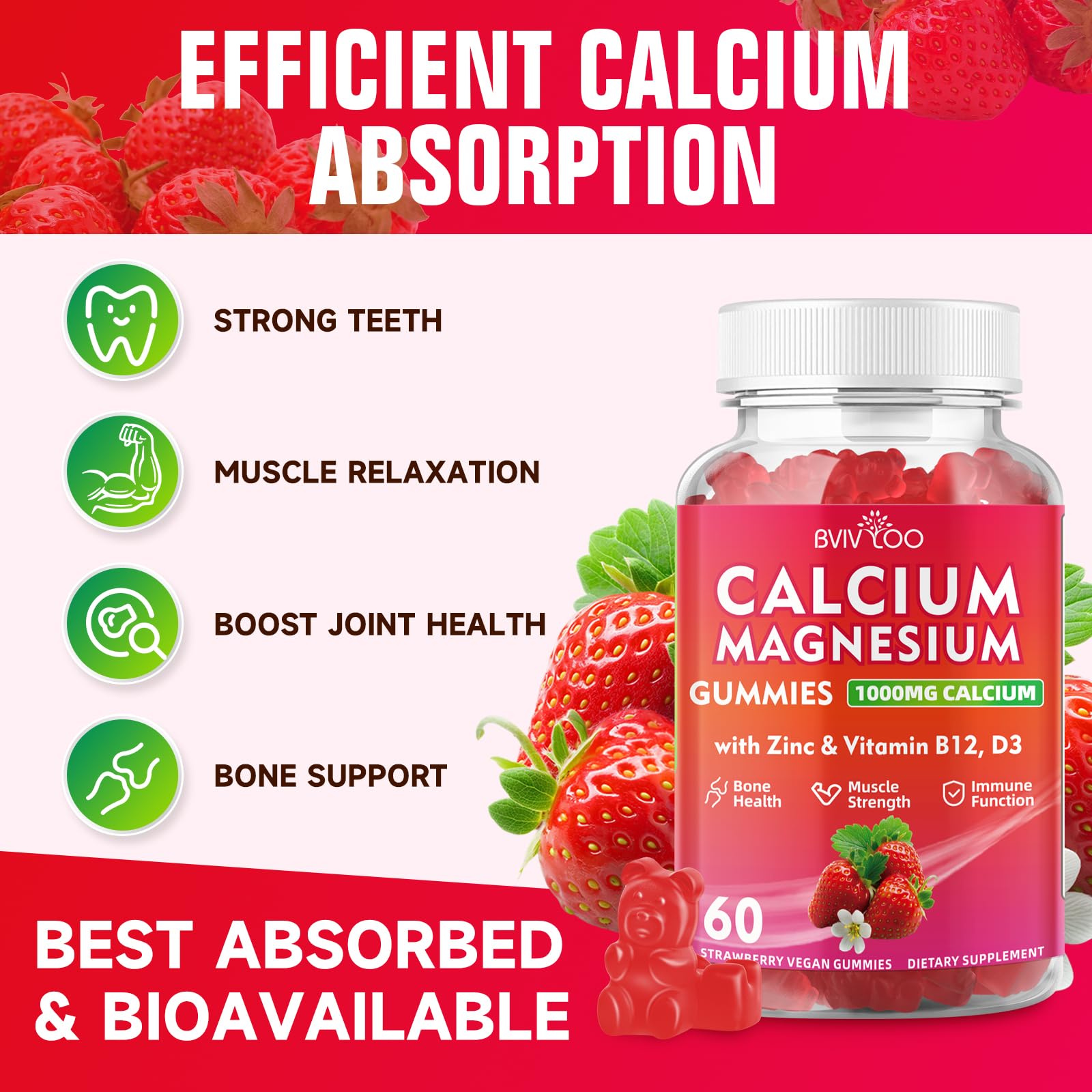 BVIVLOO Calcium Gummies 1000mg orange flavour