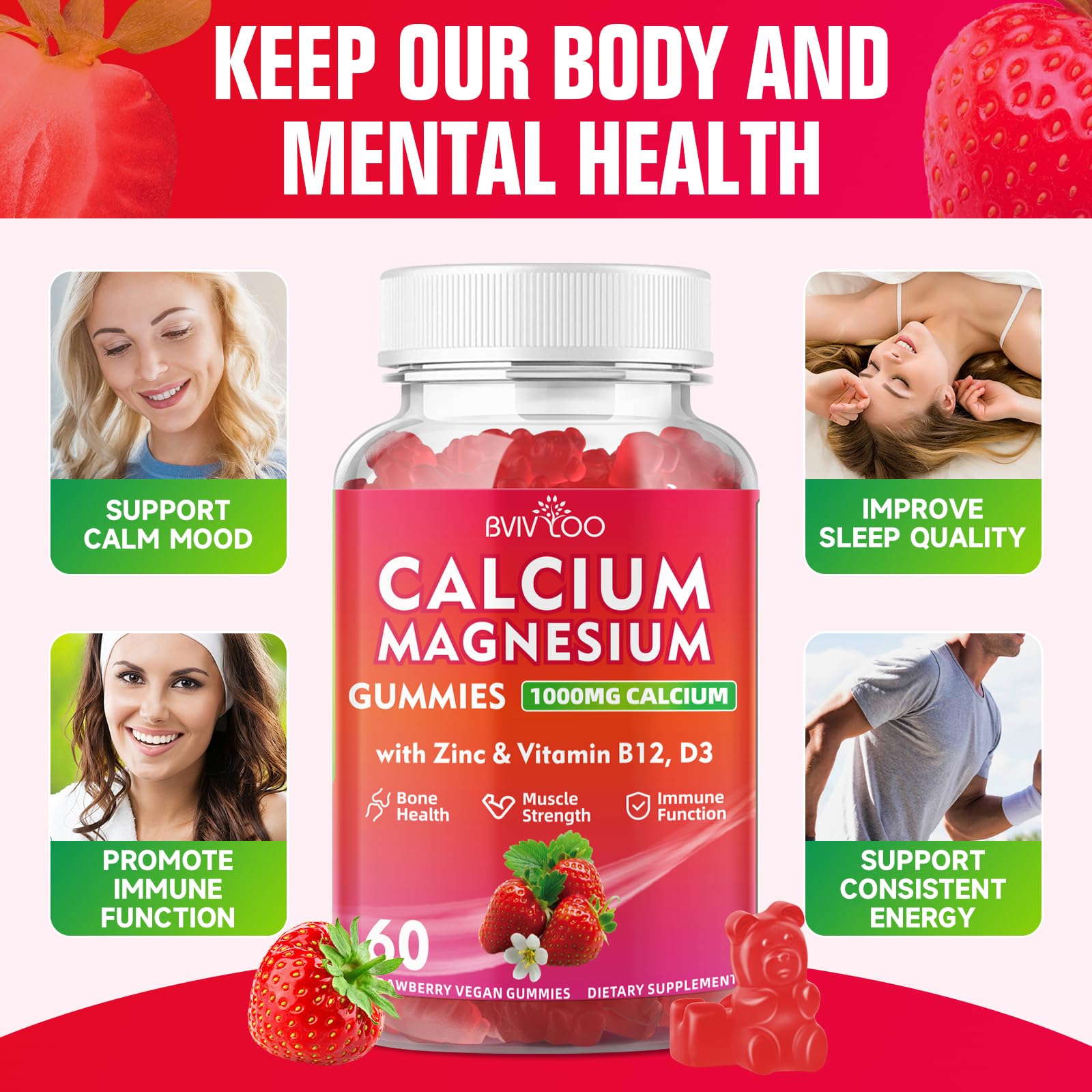 BVIVLOO Calcium Gummies with Vitamin D3 & K2