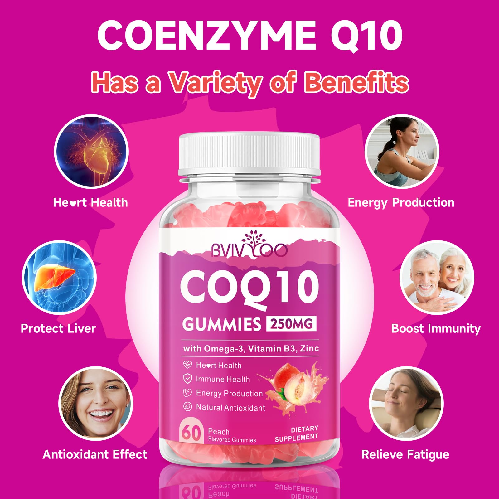 BVIVLOO CoQ10 Gummies on a wooden table