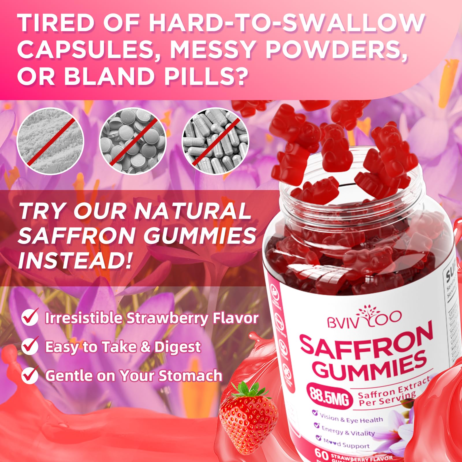 BVIVLOO gummies ingredients list on packaging