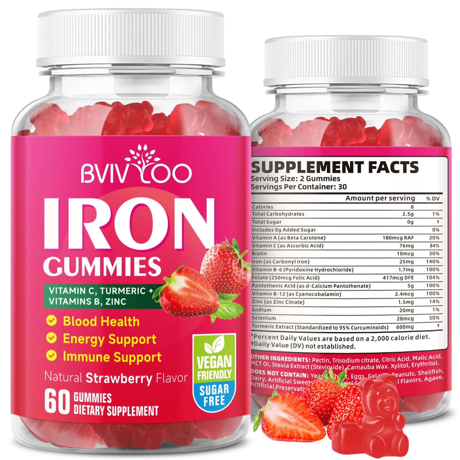 BVIVLOO Iron Gummies front view packaging