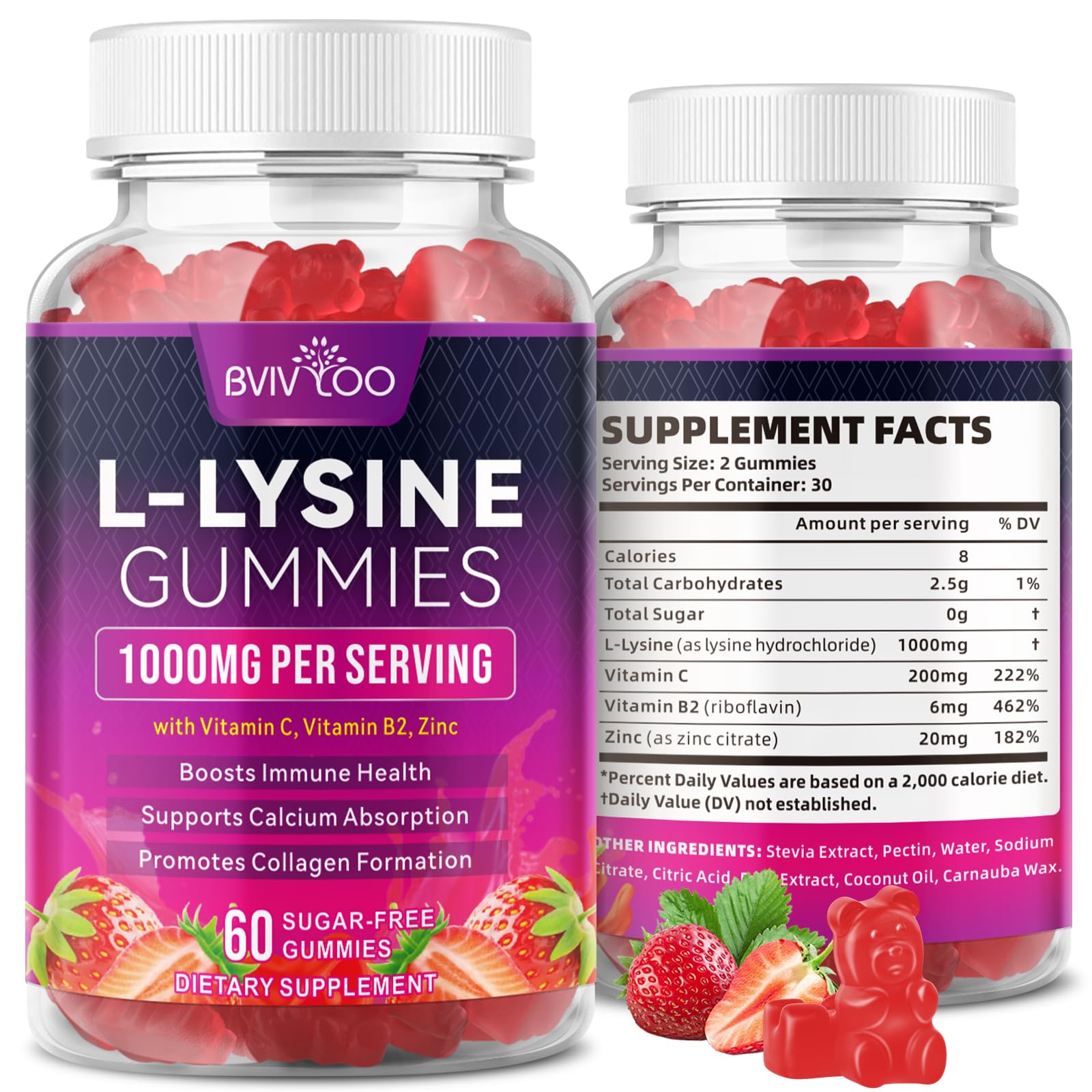 BVIVLOO L-Lysine Gummies 1000mg front view packaging