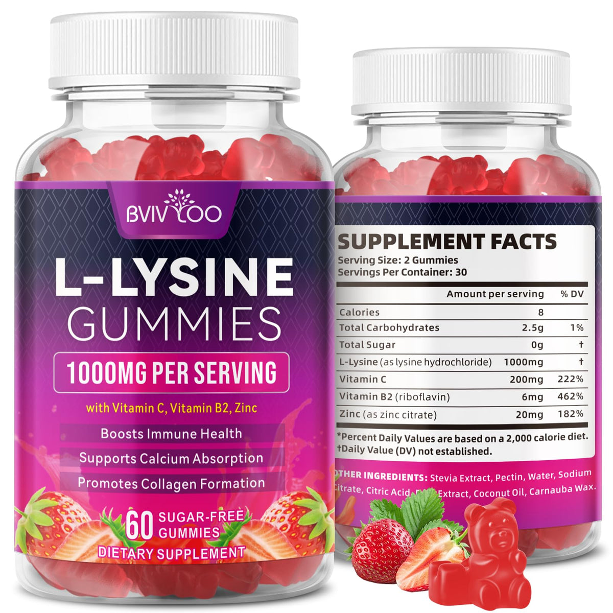 BVIVLOO L-Lysine Gummies 1000mg front view packaging
