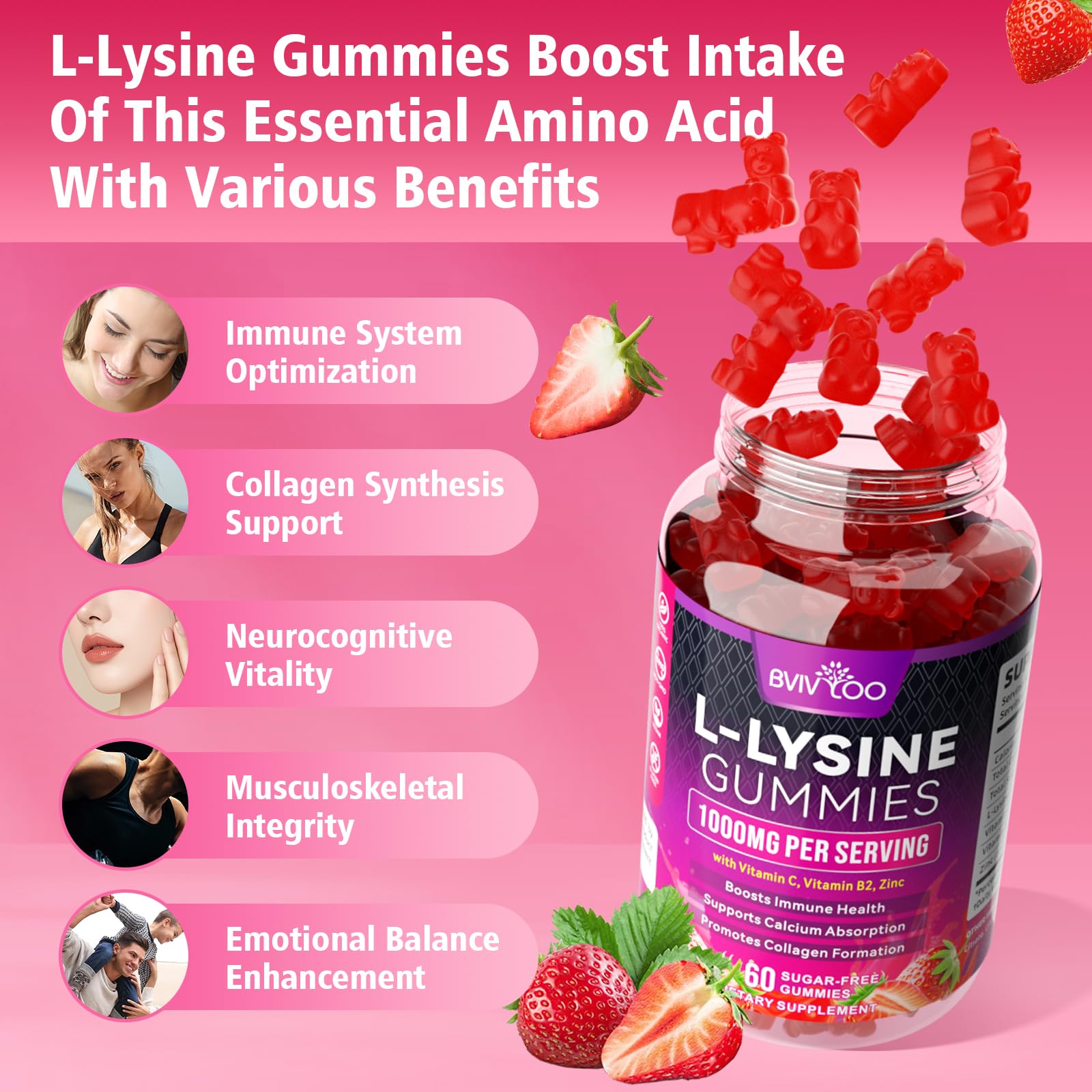 BVIVLOO L-Lysine Gummies 1000mg gummies on a table