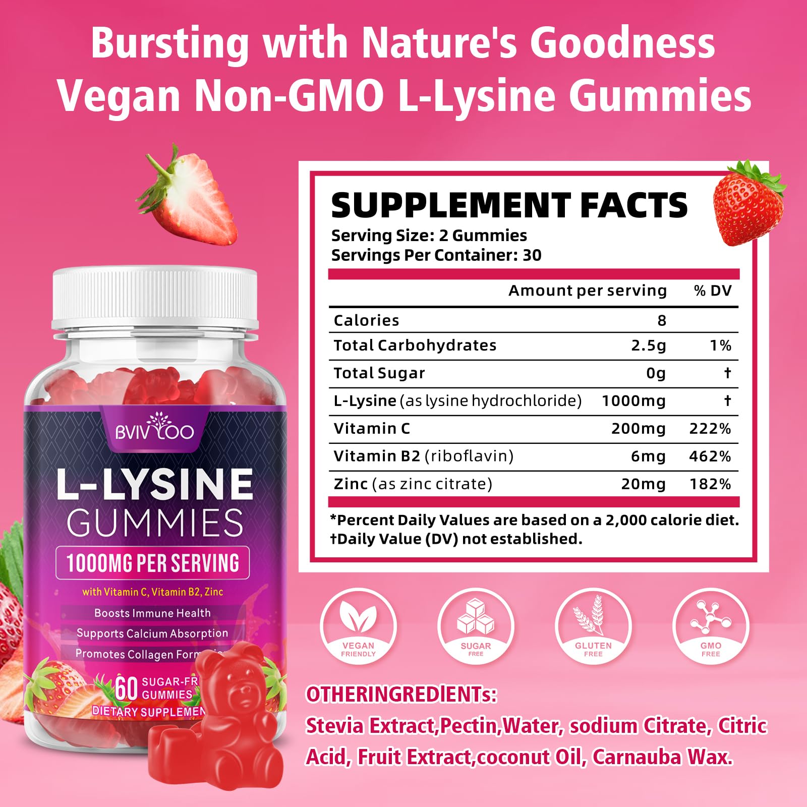 BVIVLOO L-Lysine Gummies 1000mg side view with berry flavour