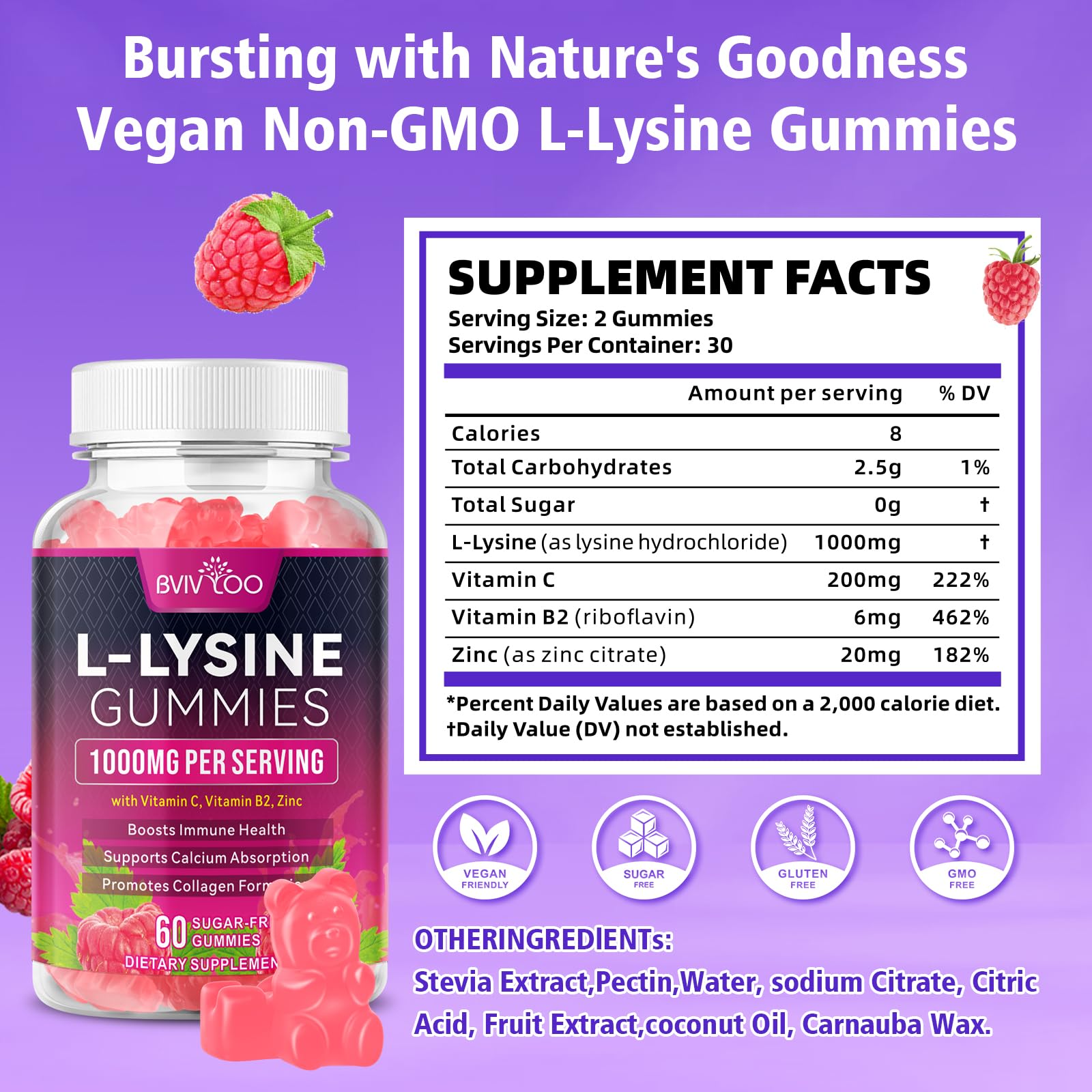 BVIVLOO L-Lysine Gummies raspberry flavour close-up