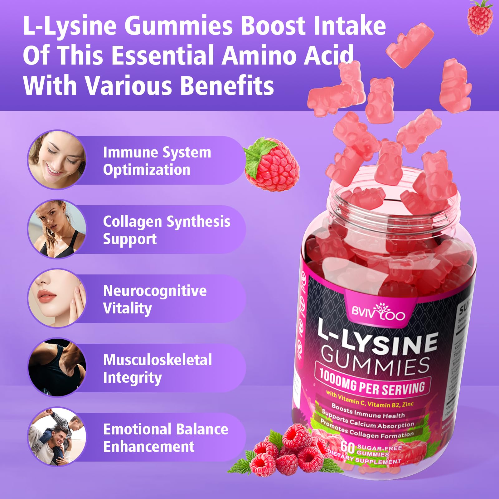 BVIVLOO L-Lysine Gummies showing easy-to-chew texture