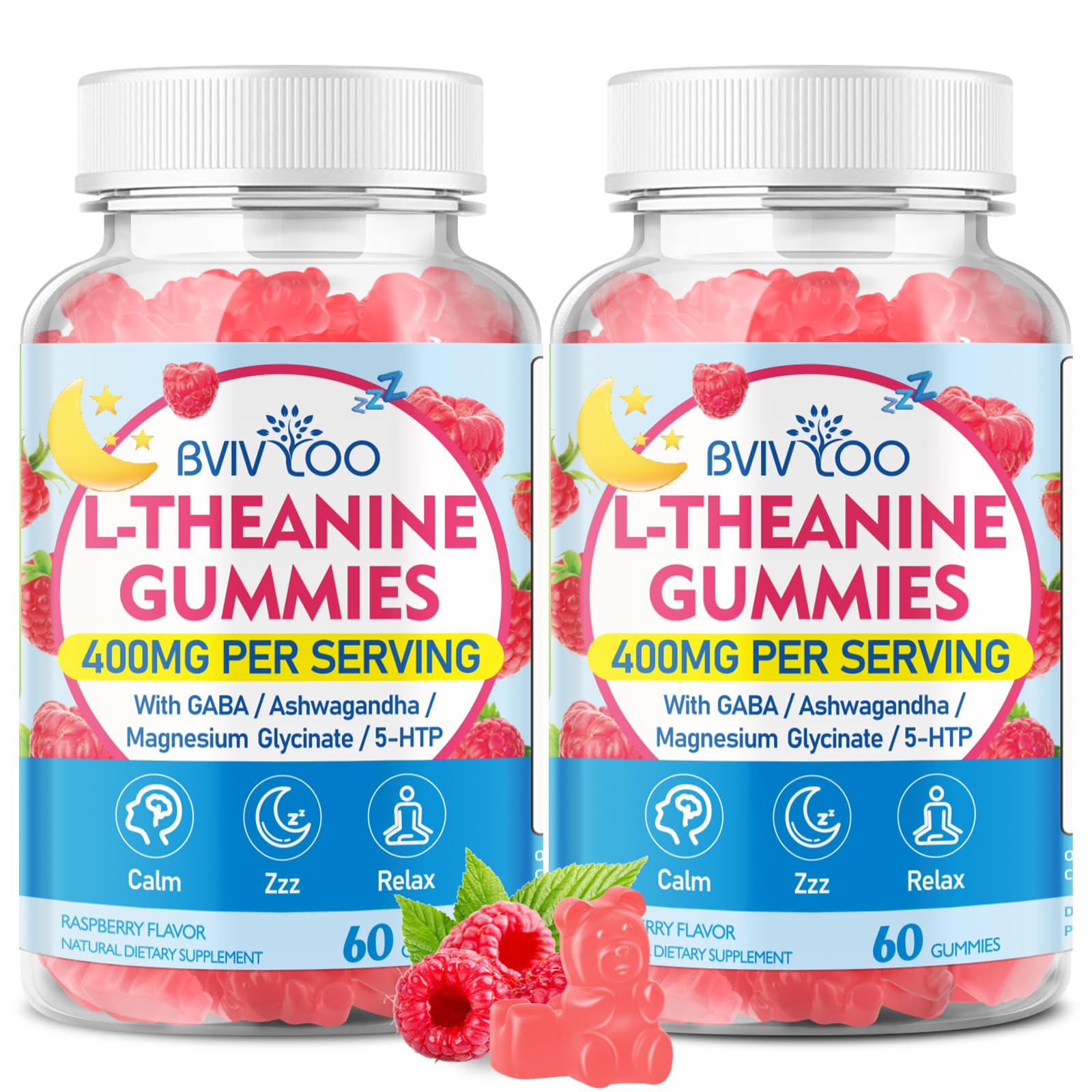 BVIVLOO L-Theanine Gummies 400mg raspberry flavour front view