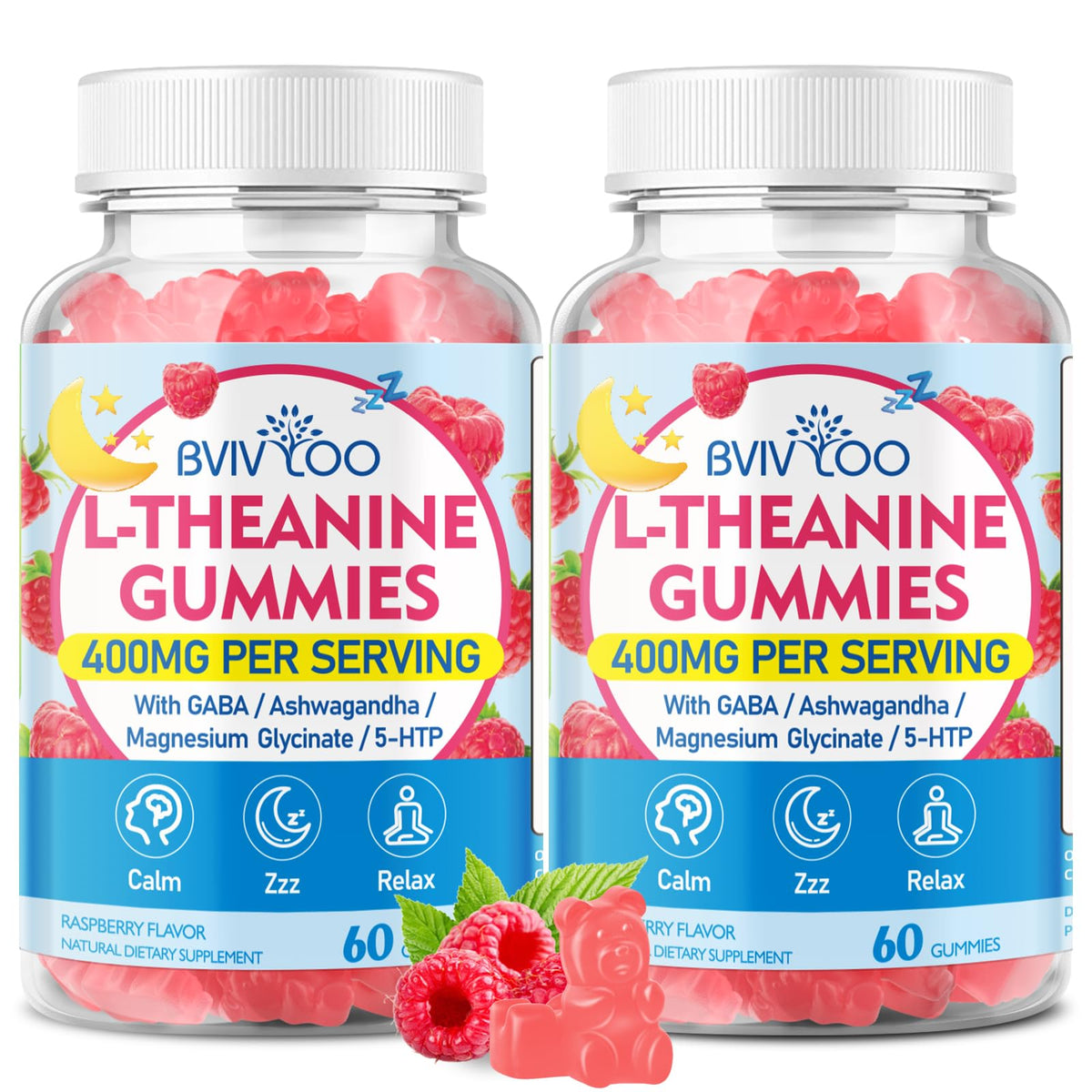 BVIVLOO L-Theanine Gummies 400mg raspberry flavour front view