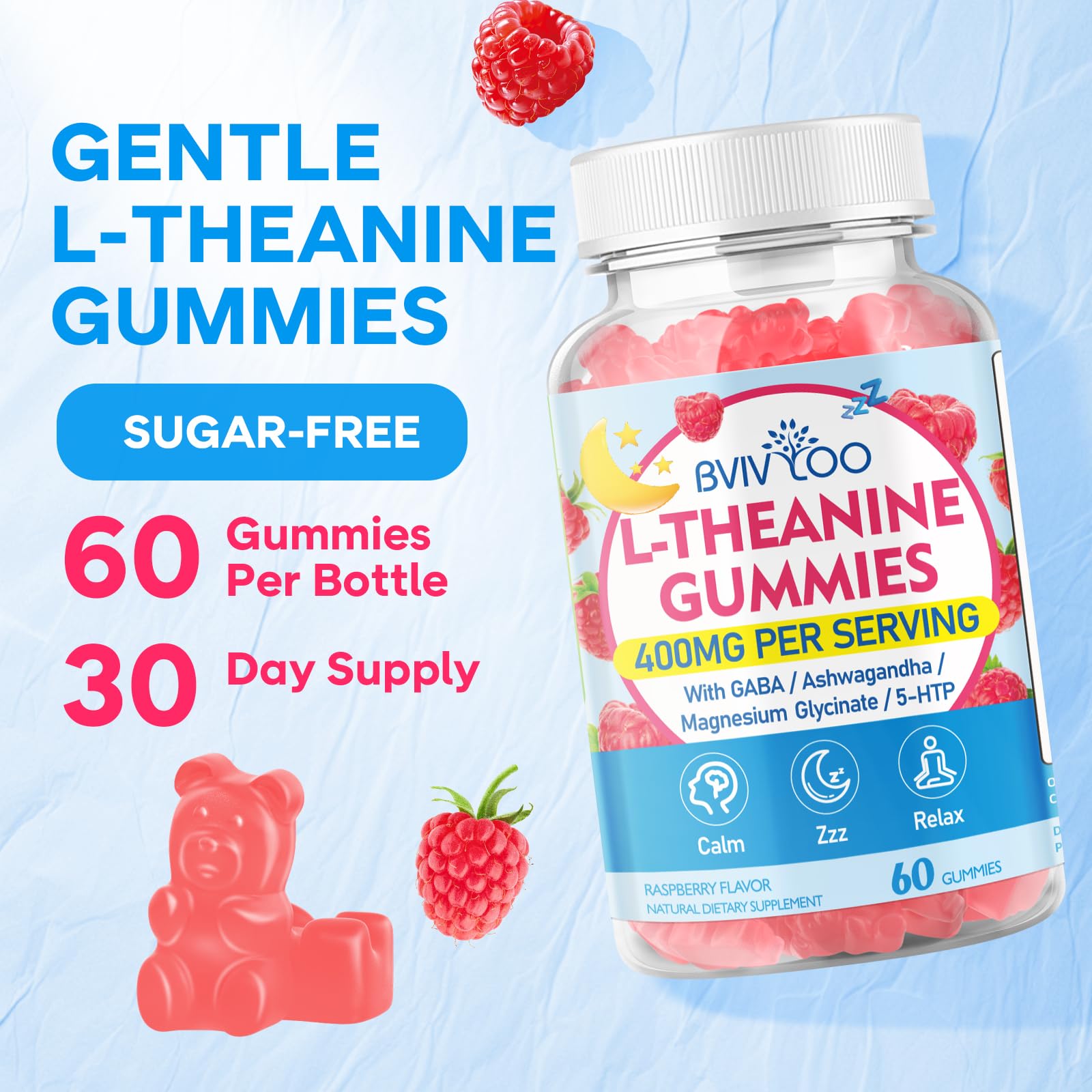 BVIVLOO L-Theanine Gummies on a wooden table