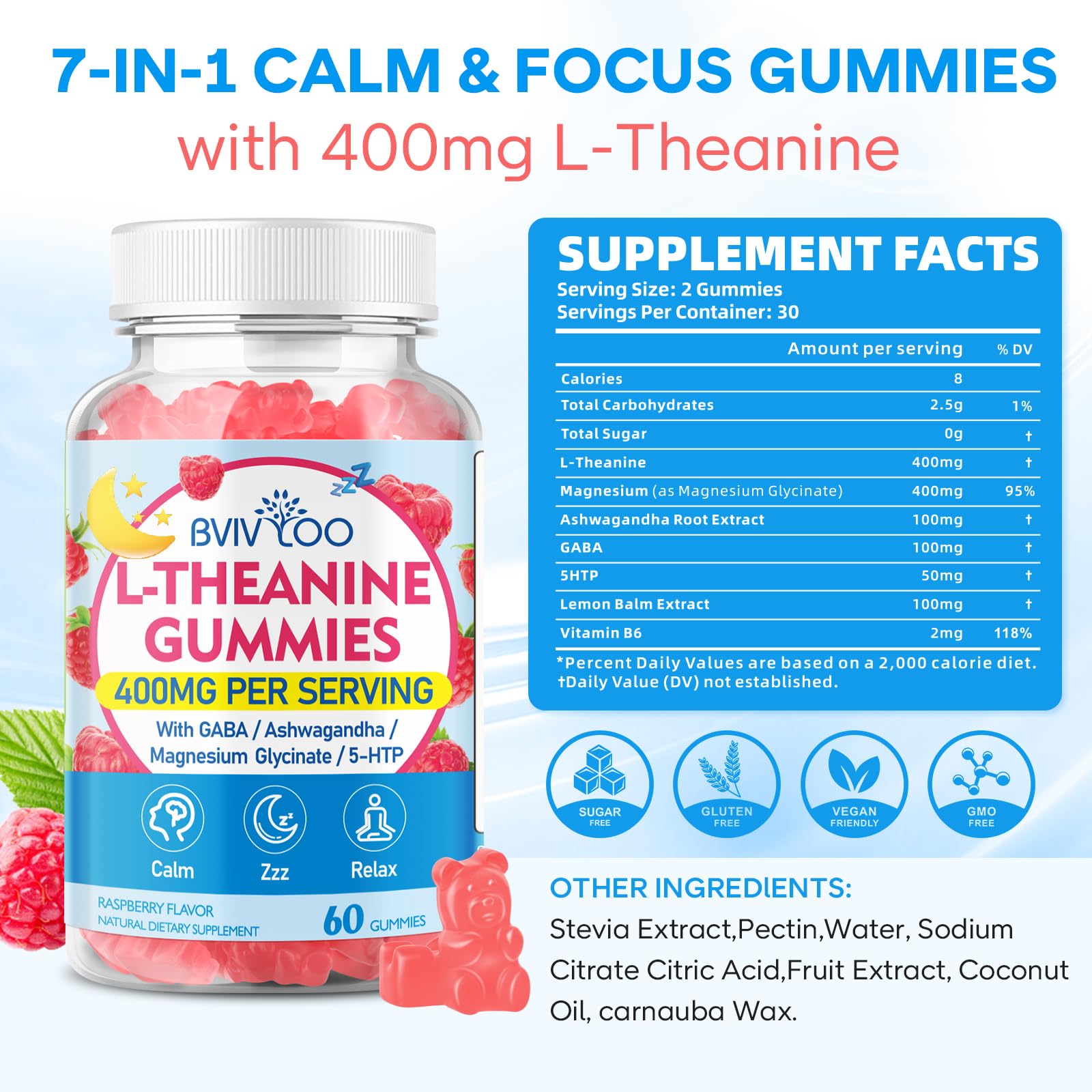 BVIVLOO L-Theanine Gummies packaging side view