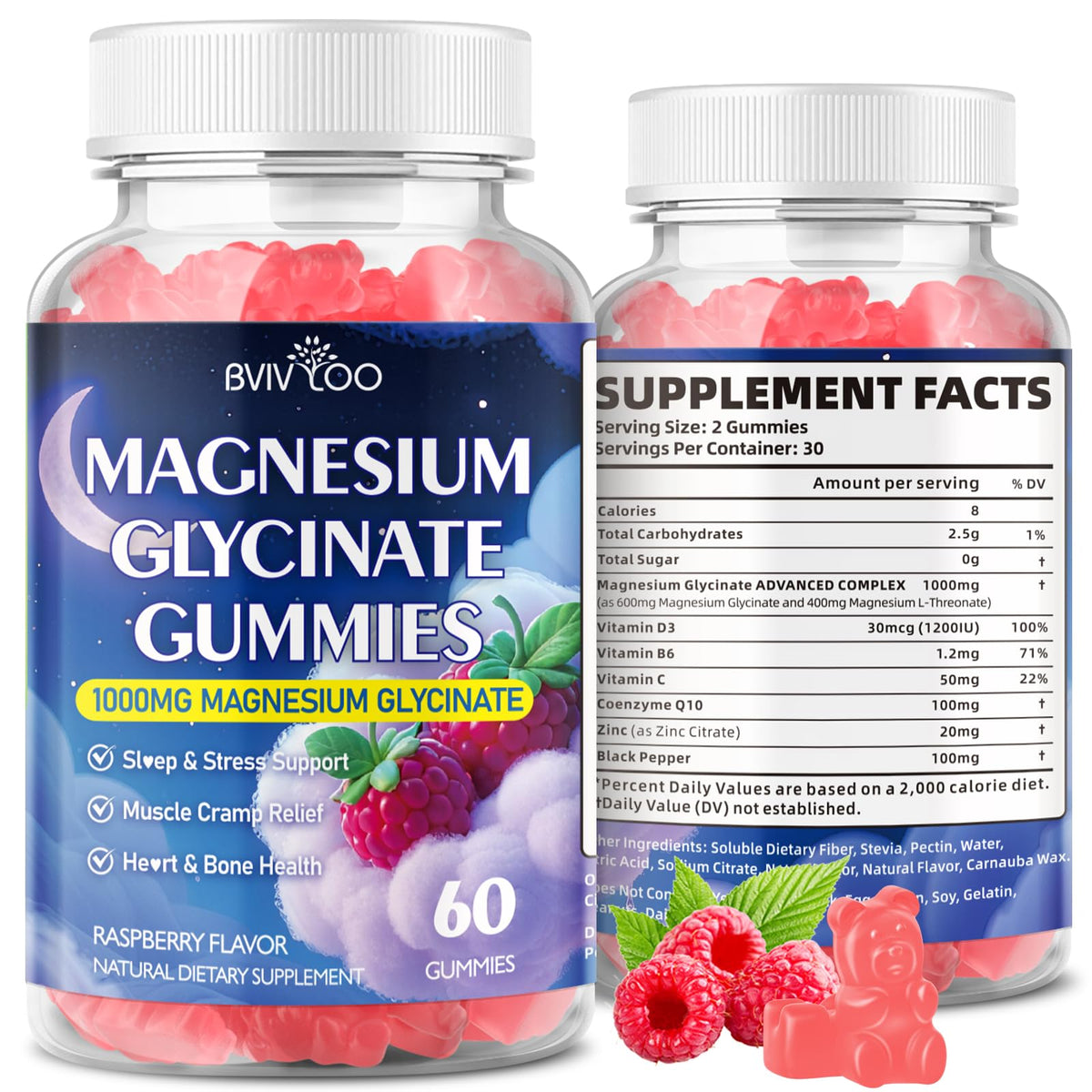 BVIVLOO Magnesium Glycinate Gummies bottle front view