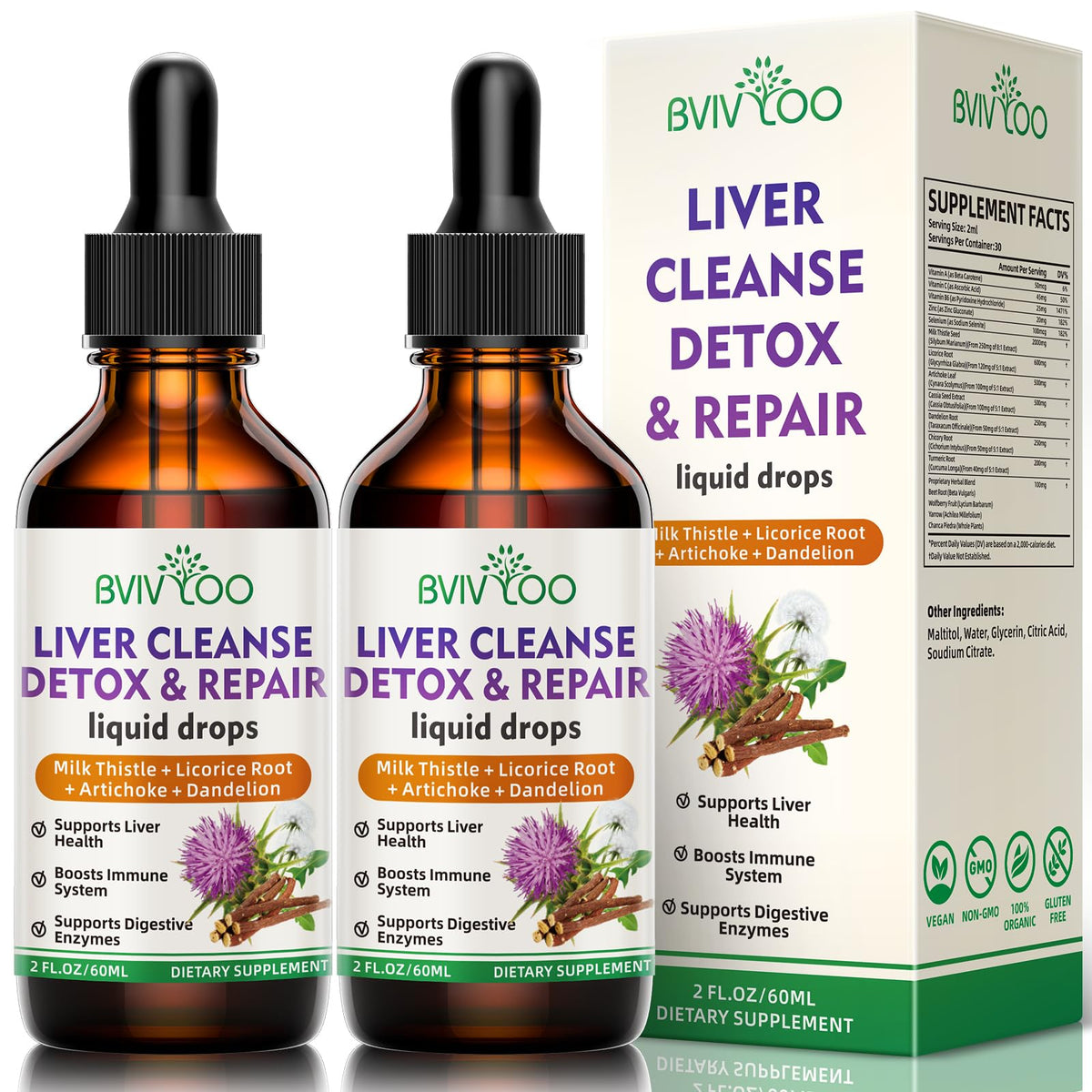 BVIVLOO Milk Thistle 2000mg 60ml bottle front view